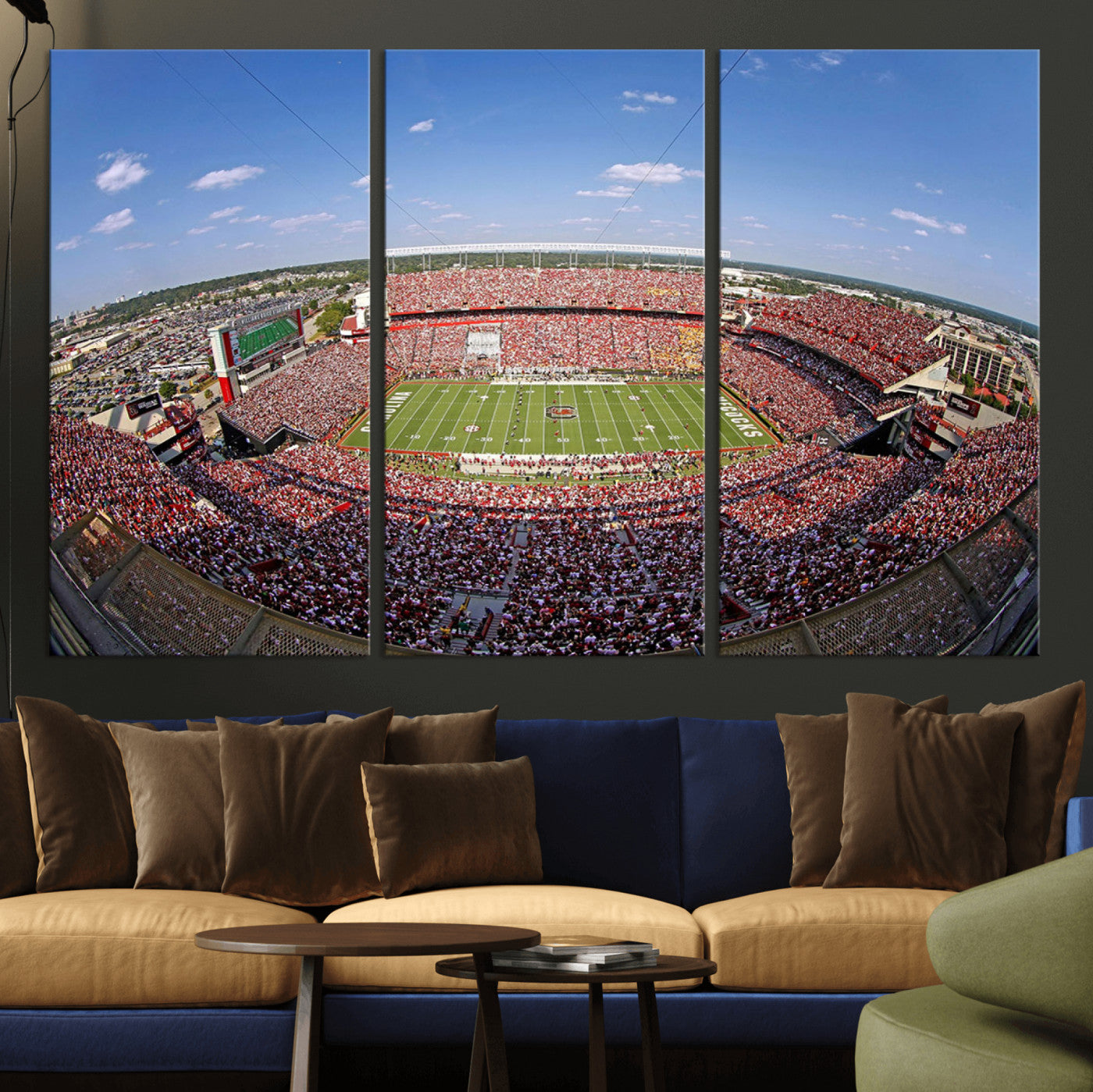 29492070-MGV-CV-48X32-3P - William Brice Stadium Wall Art Canvas Print – Stadium Crowd Sports Field Outdoor Event Football Game Artwork for Home Office