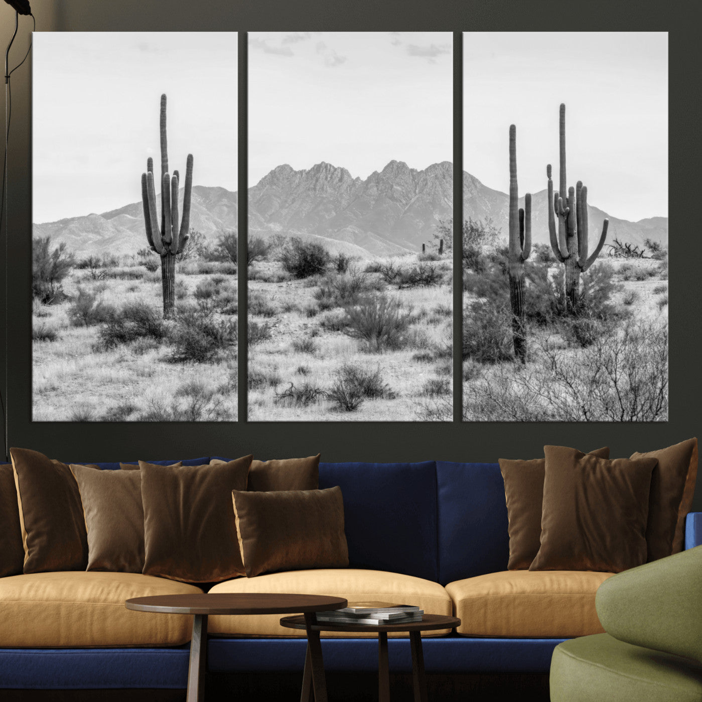-Black White Arizona Desert Canvas Wall Art Cactus Farmhouse Wall Art