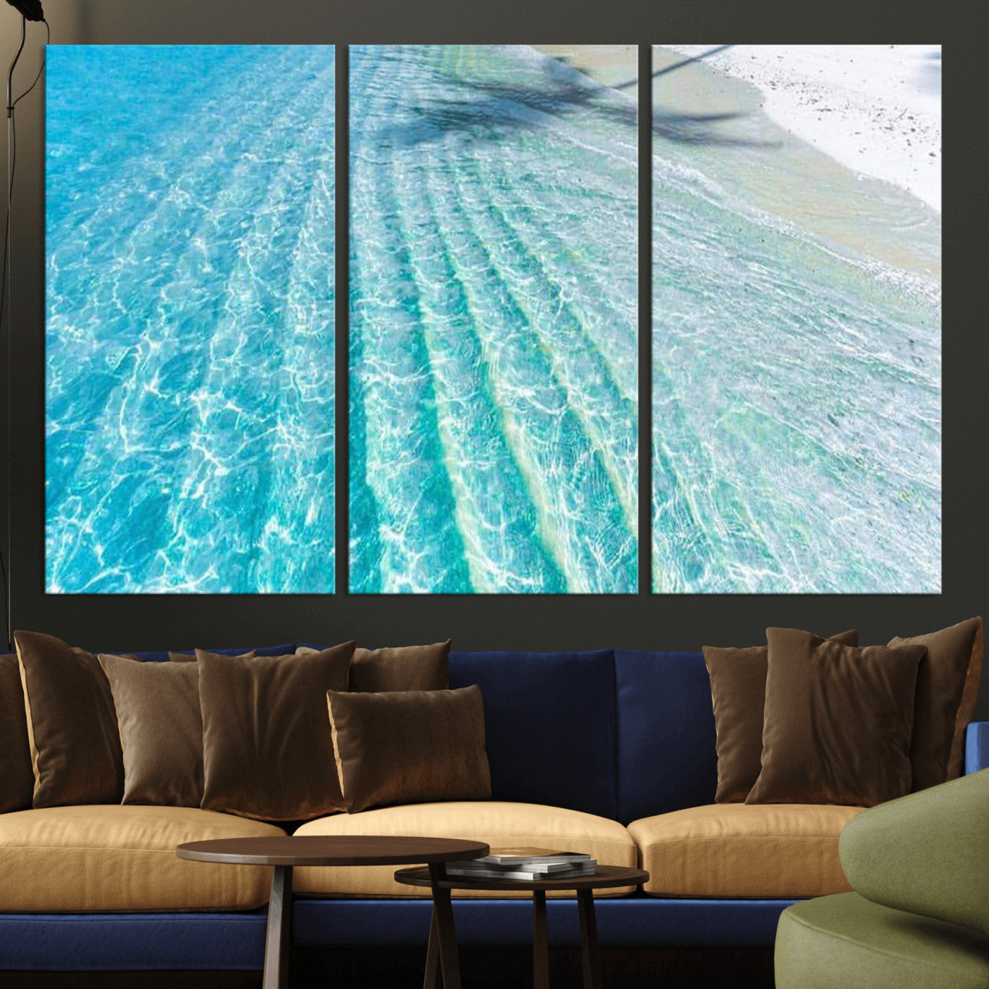 46233906-MGV-CV-36X24 - Serene Clear Blue Ocean Water Canvas Wall Art – Soft White Sand Shore Coastal Print for Home Decor, Relaxation, and Tranquil Vibes