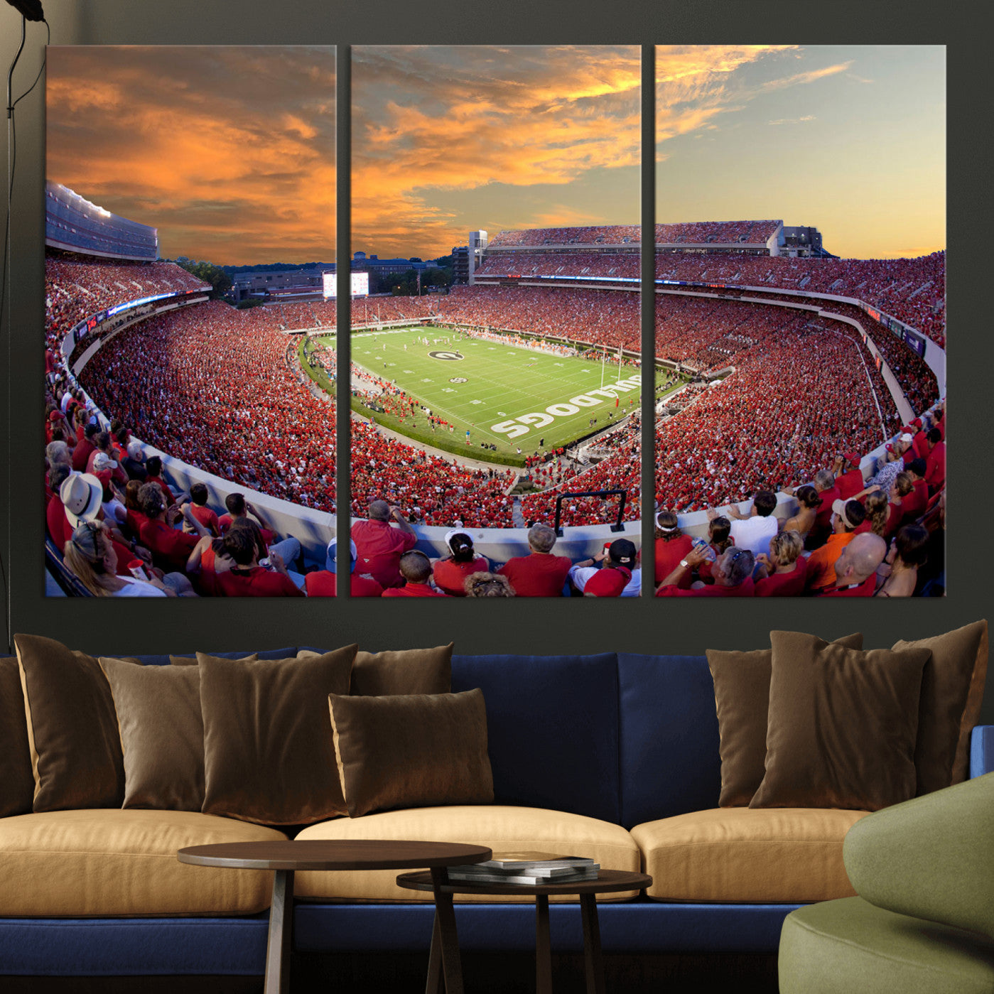 73680988-MGV-CV-48X32-3P-Dooley Stadium Wall Art Print, Sports Arena Canvas Wall Art, Dooley Field at Sanford Stadium Canvas Print, Modern Athletic Field Art Printing