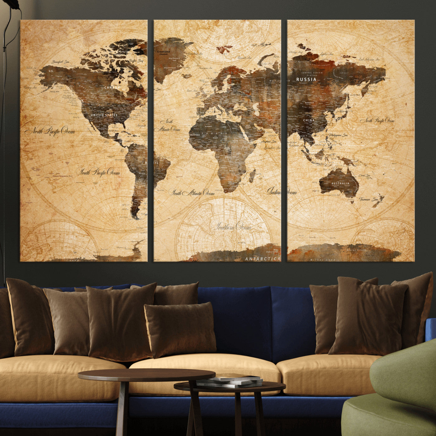 14542905-MGV-CV-48X32-3P - Push Pin World Map Canvas Print – Travel Tracker Wall Art for Couples, Perfect Anniversary Gift for Home or Office Decor