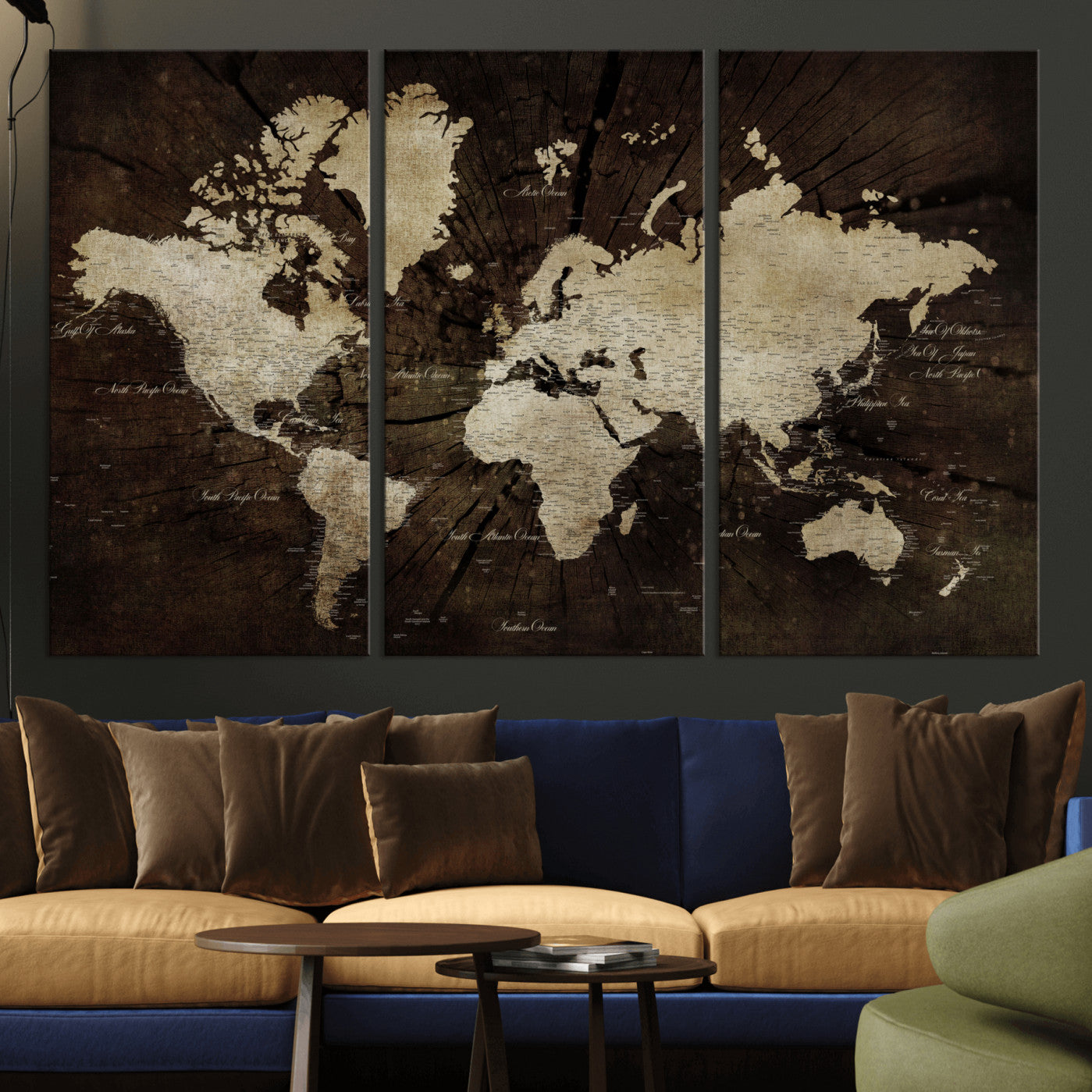 24010397-MGV-CV-48X32-3P - World Map Wall Art Canvas Print, Modern Decorative Framed Map Artwork Prints for Living Room, Office, Bedroom Wall Decor