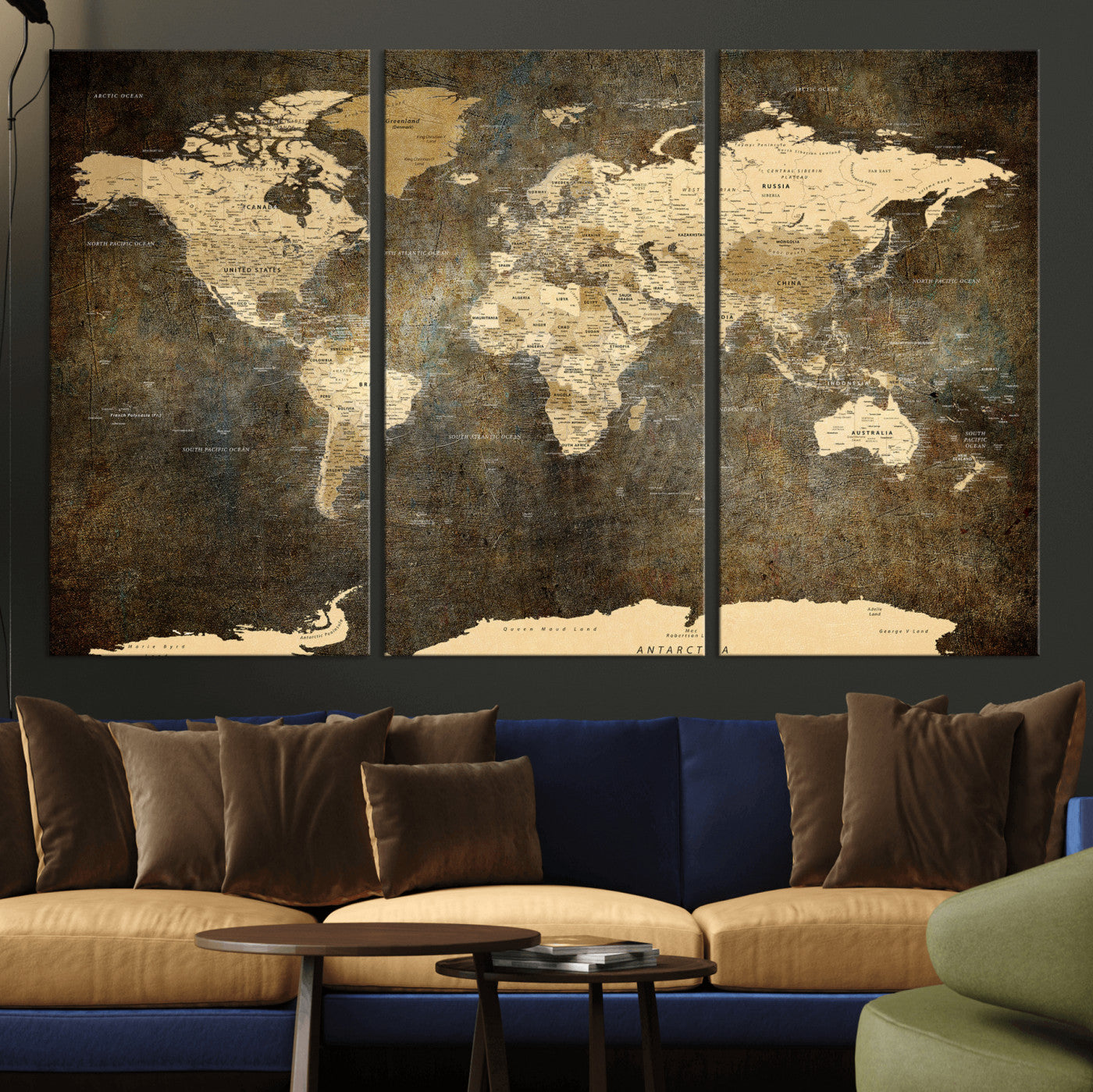 89742472-MGV-CV-36X24 - World Map Wall Art Canvas Print, Modern Decorative Framed Map Artwork Prints for Living Room, Office, Bedroom Wall Decor