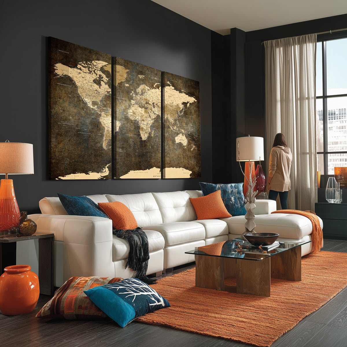 89742472-MGV-CV-36X24 - Large Framed Vintage World Map Wall Art Print for Home Wall