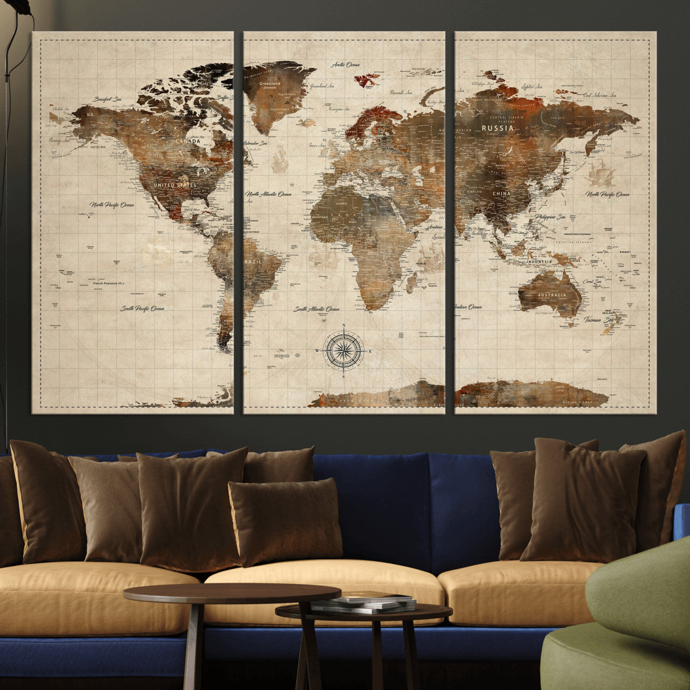 23610090-MGV-CV-36X24 - World Map Wall Art Canvas Print, Modern Decorative Framed Map Artwork Prints for Living Room, Office, Bedroom Wall Decor