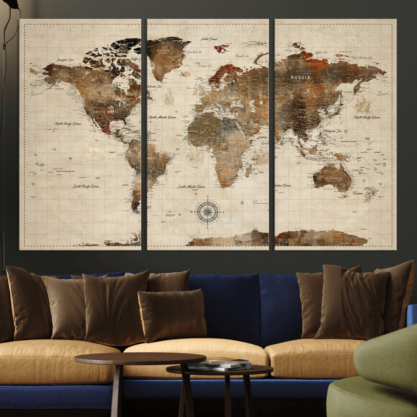 23610090-MGV-CV-36X24 - World Map Wall Art Canvas Print, Modern Decorative Framed Map Artwork Prints for Living Room, Office, Bedroom Wall Decor