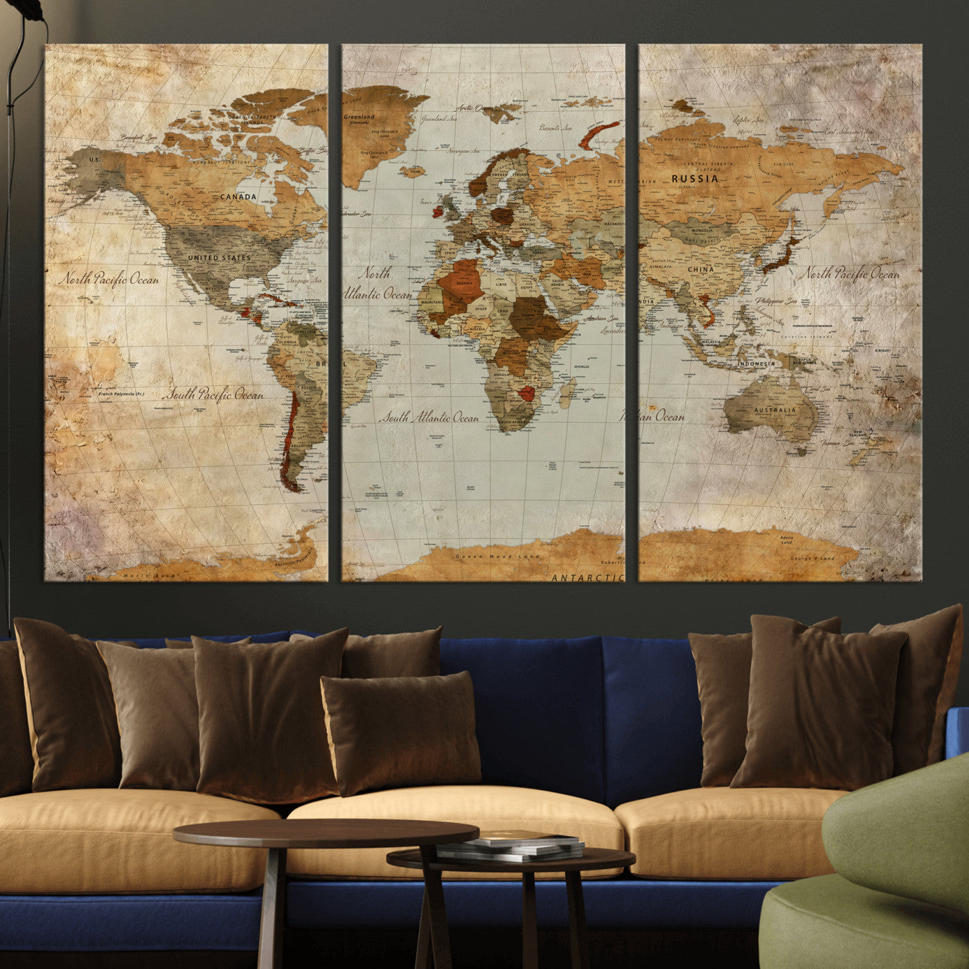 74176056-MGV-CV-36X24 - World Map Wall Art Canvas Print, Modern Decorative Framed Map Artwork Prints for Living Room, Office, Bedroom Wall Decor