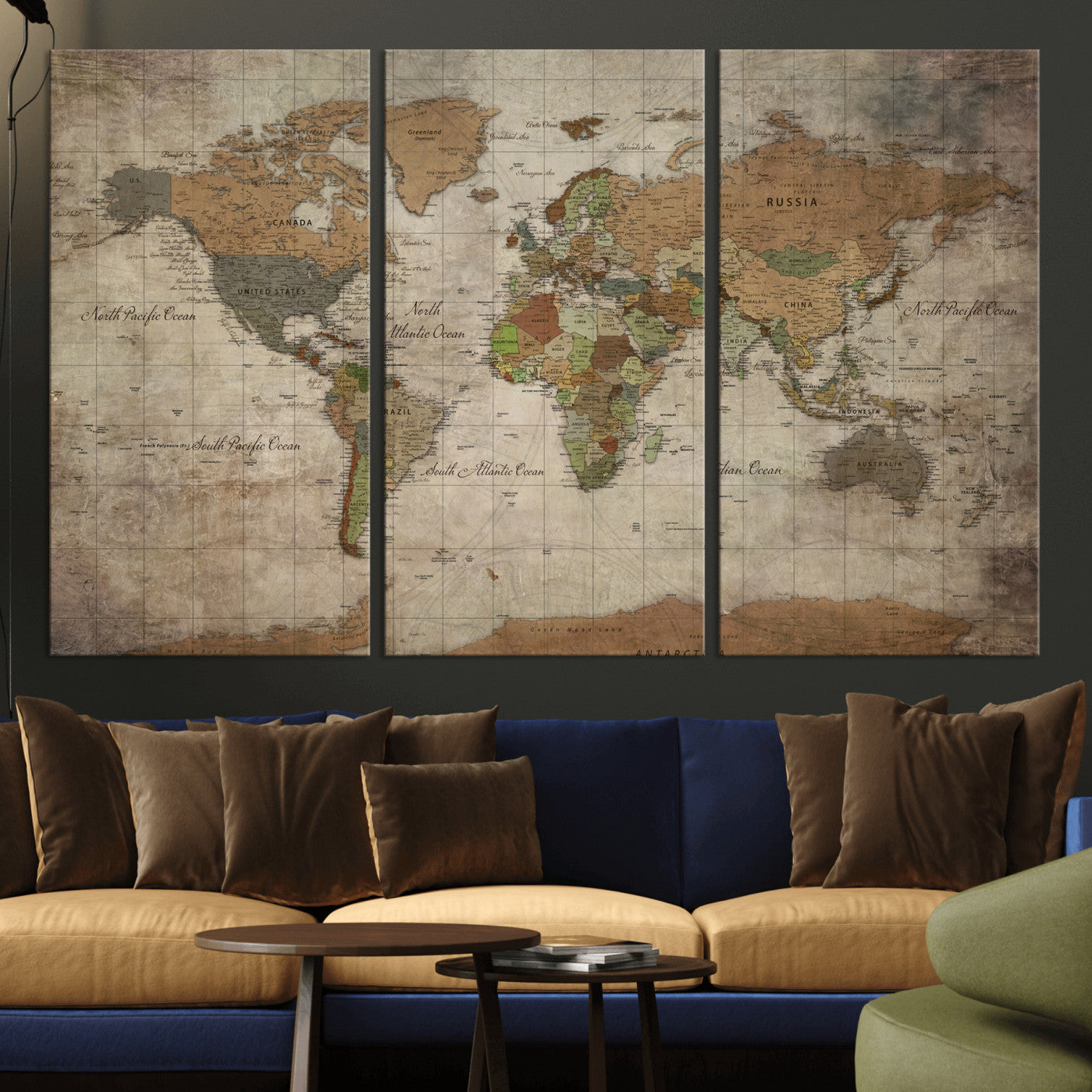 20356264-MGV-CV-36X24 - World Map Wall Art Canvas Print, Modern Decorative Framed Map Artwork Prints for Living Room, Office, Bedroom Wall Decor