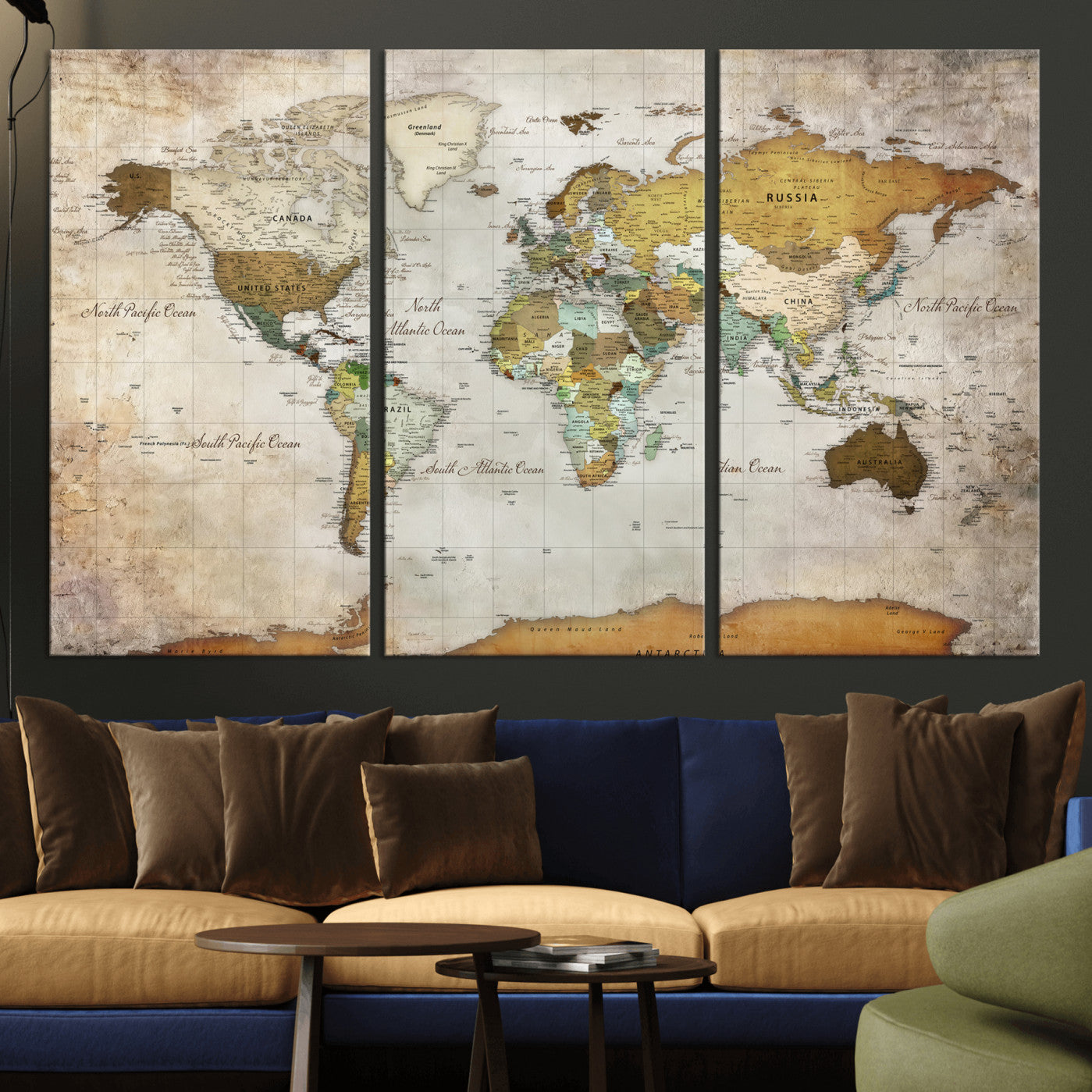 86108417-MGV-CV-36X24 - World Map Wall Art Canvas Print, Modern Decorative Framed Map Artwork Prints for Living Room, Office, Bedroom Wall Decor