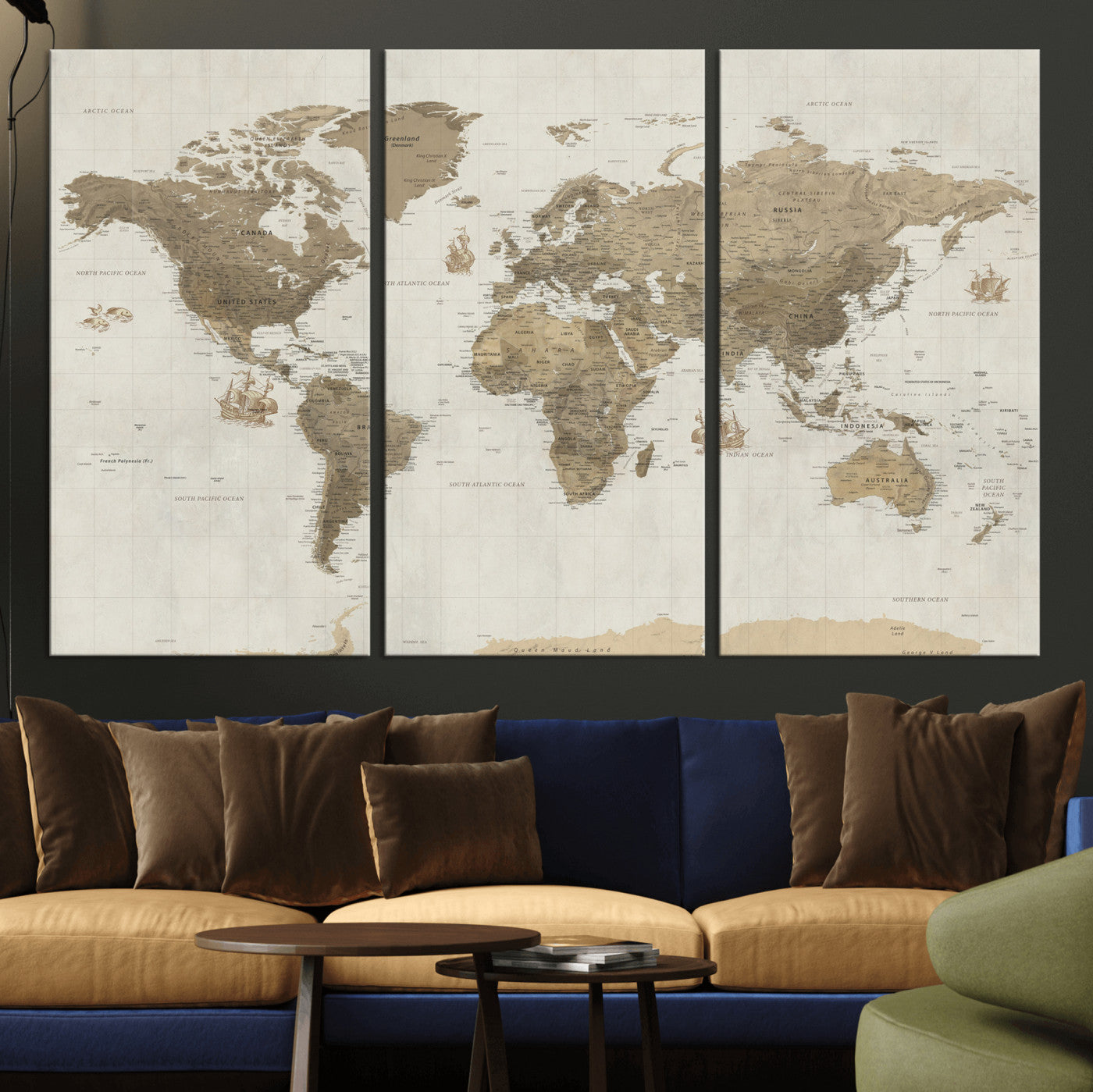 28283260-MGV-CV-36X24 - World Map Wall Art Canvas Print, Modern Decorative Framed Map Artwork Prints for Living Room, Office, Bedroom Wall Decor