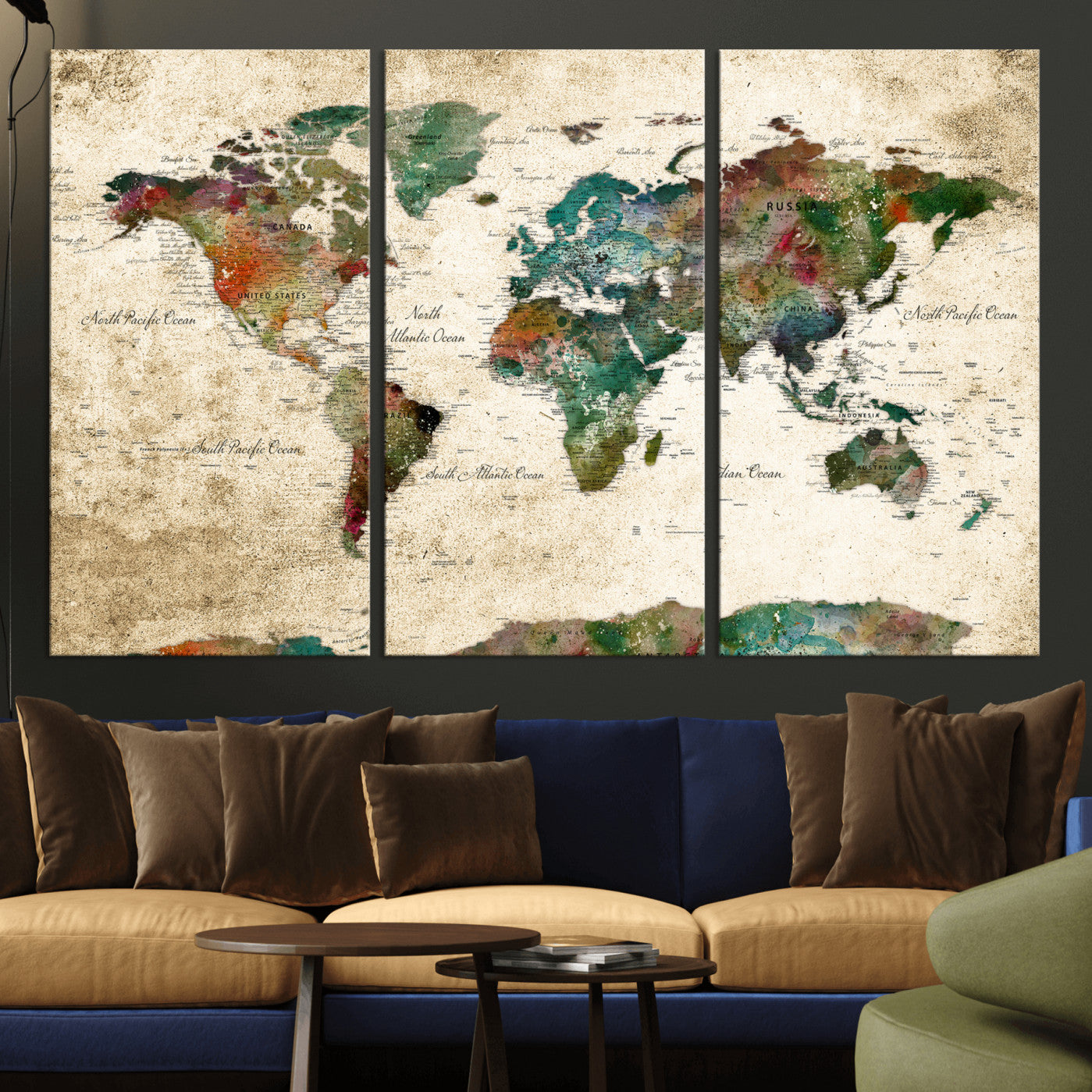 87544591-MGV-CV-36X24 - World Map Wall Art Canvas Print, Modern Decorative Framed Map Artwork Prints for Living Room, Office, Bedroom Wall Decor