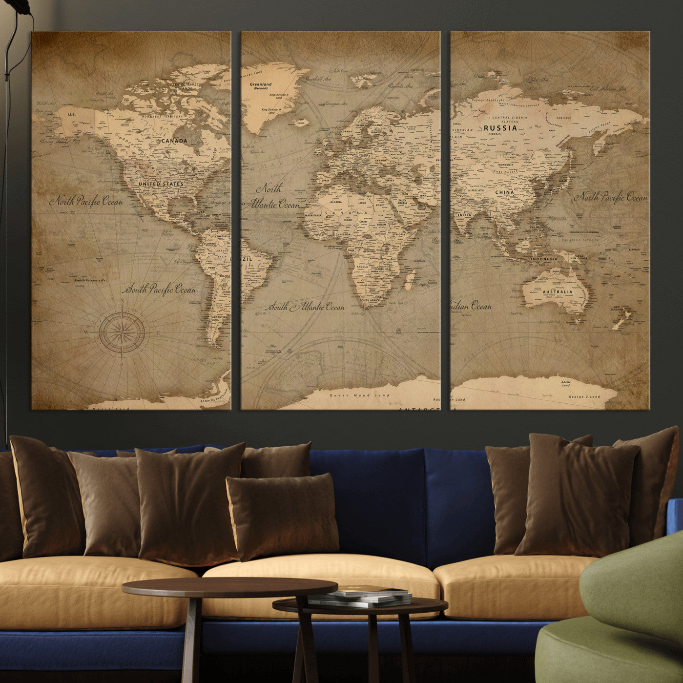 49946617-MGV-CV-36X24 - World Map Wall Art Canvas Print, Modern Decorative Framed Map Artwork Prints for Living Room, Office, Bedroom Wall Decor