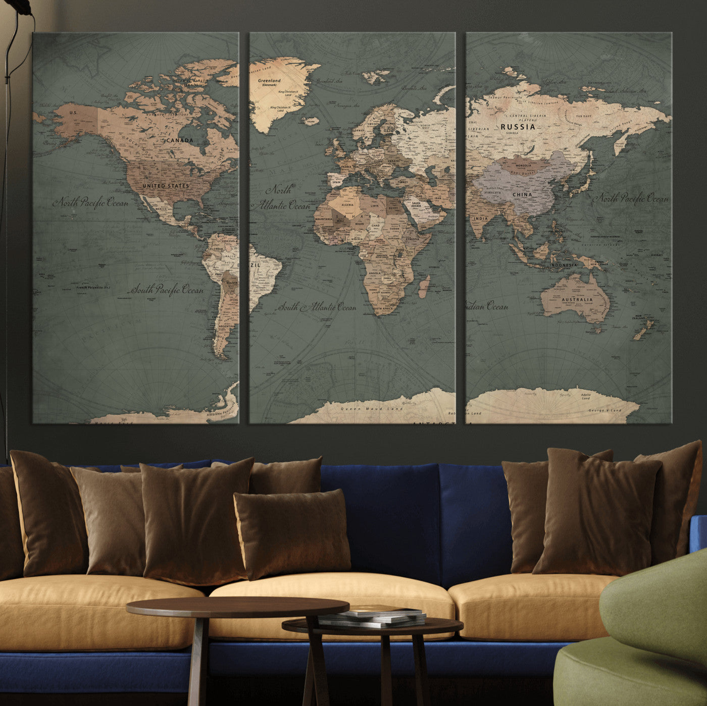 84619399-MGV-CV-36X24 - World Map Wall Art Canvas Print, Modern Decorative Framed Map Artwork Prints for Living Room, Office, Bedroom Wall Decor