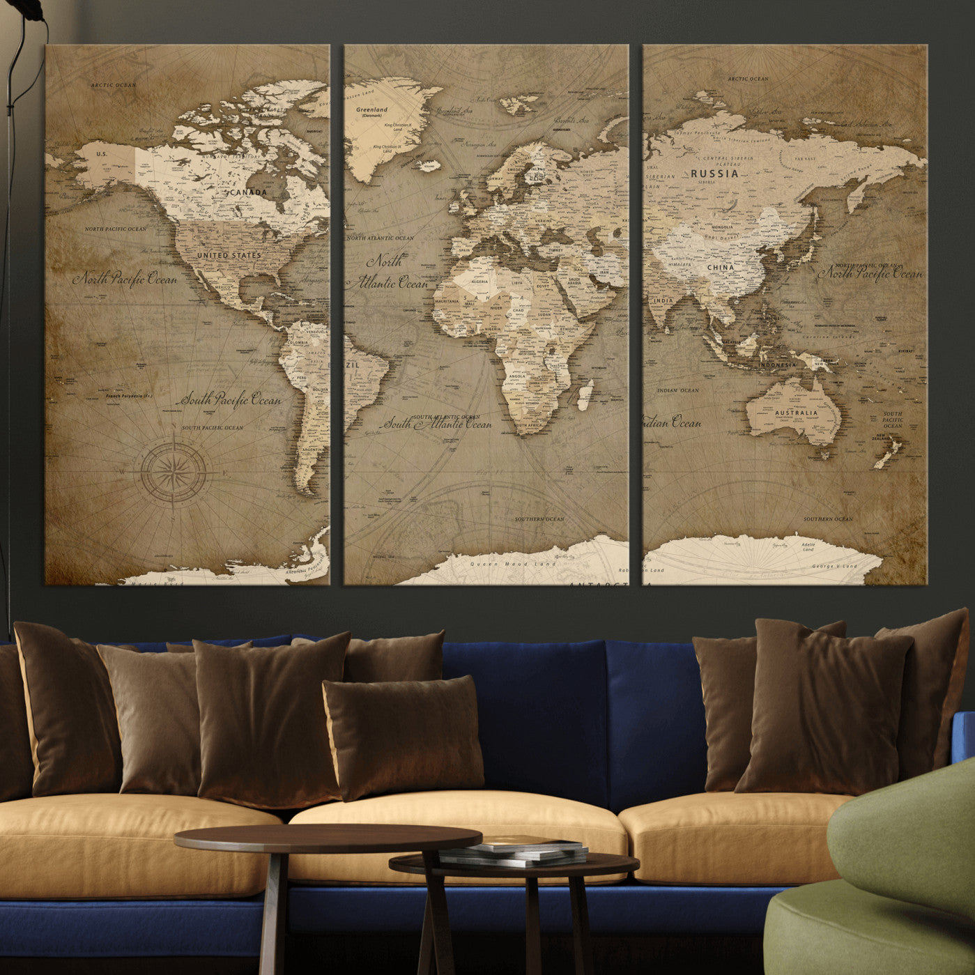 82314635-MGV-CV-36X24 - World Map Wall Art Canvas Print, Modern Decorative Framed Map Artwork Prints for Living Room, Office, Bedroom Wall Decor
