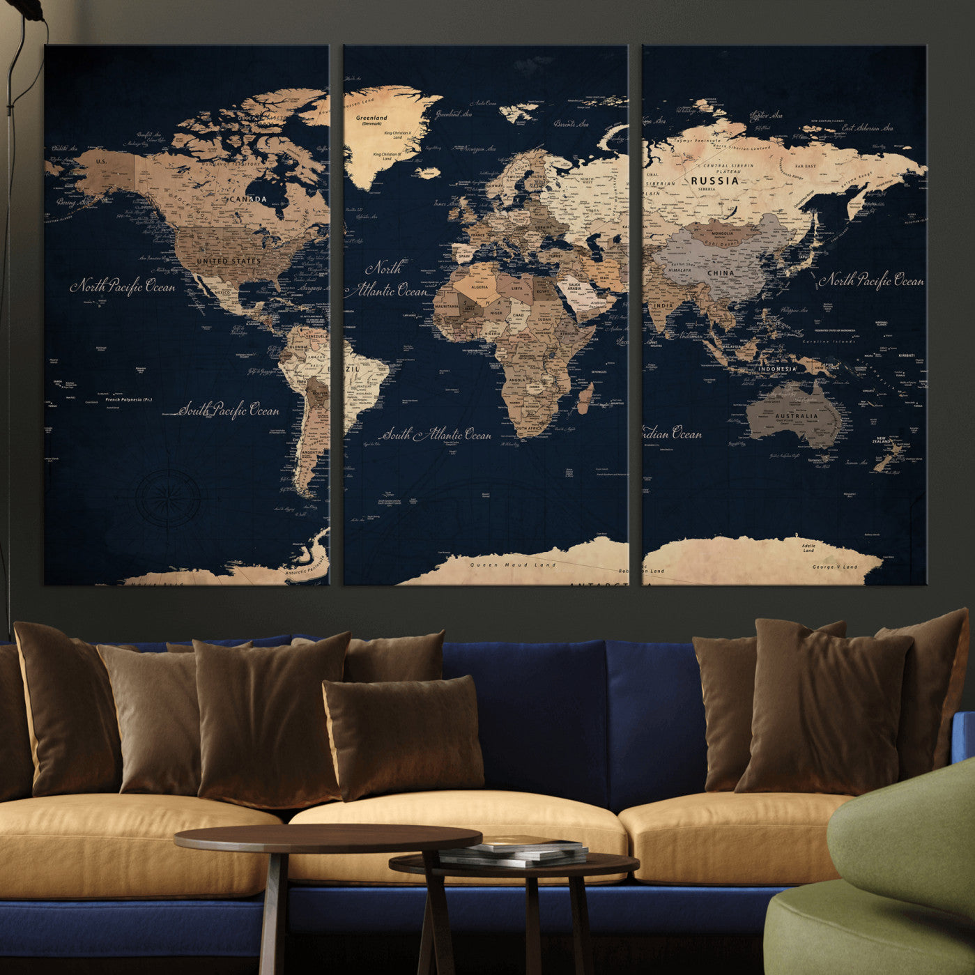 53971530-MGV-CV-36X24 - World Map Wall Art Canvas Print, Modern Decorative Framed Map Artwork Prints for Living Room, Office, Bedroom Wall Decor