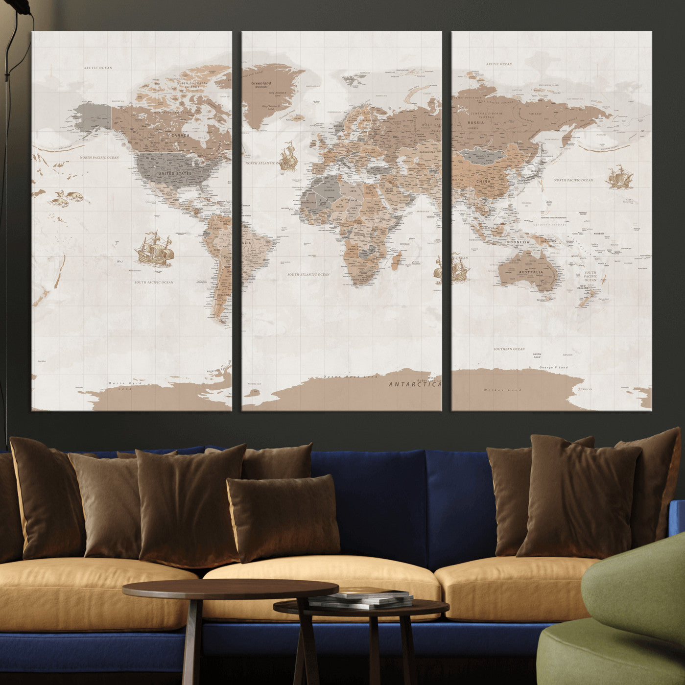 85057279-MGV-CV-36X24 - World Map Wall Art Canvas Print, Modern Decorative Framed Map Artwork Prints for Living Room, Office, Bedroom Wall Decor