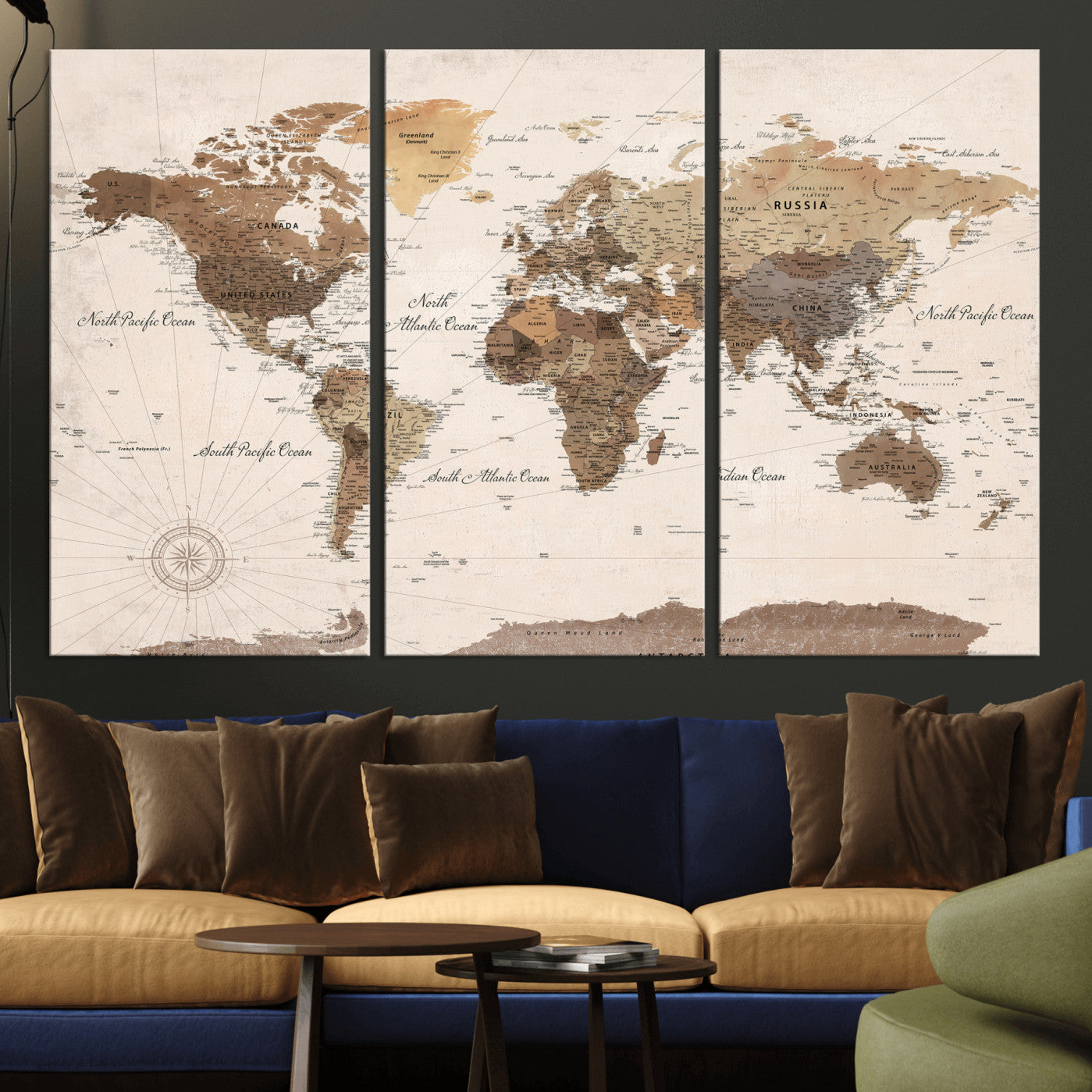 69860078-MGV-CV-36X24 - World Map Wall Art Canvas Print, Modern Decorative Framed Map Artwork Prints for Living Room, Office, Bedroom Wall Decor