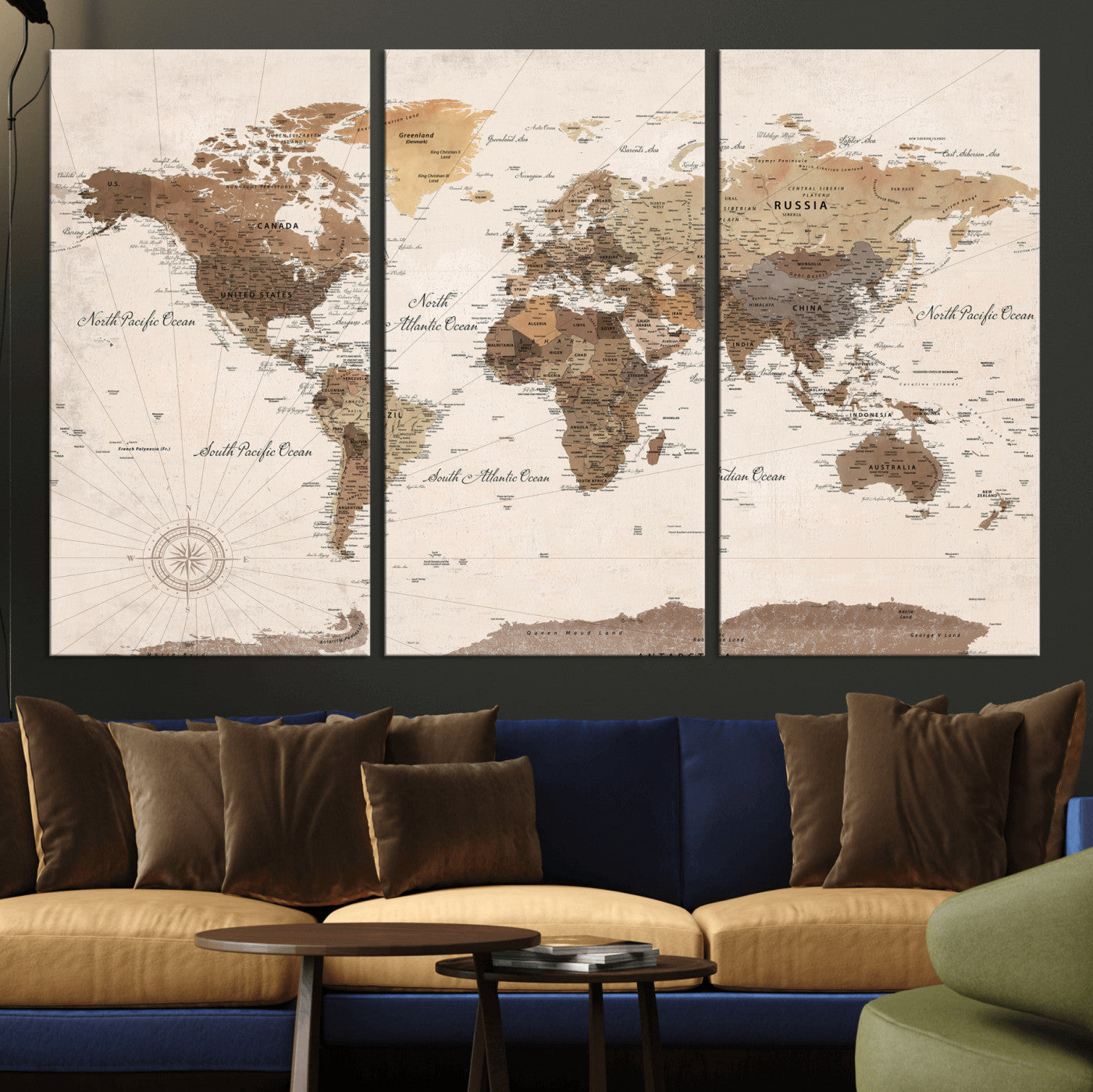 69860078-MGV-CV-36X24 - World Map Wall Art Canvas Print, Modern Decorative Framed Map Artwork Prints for Living Room, Office, Bedroom Wall Decor