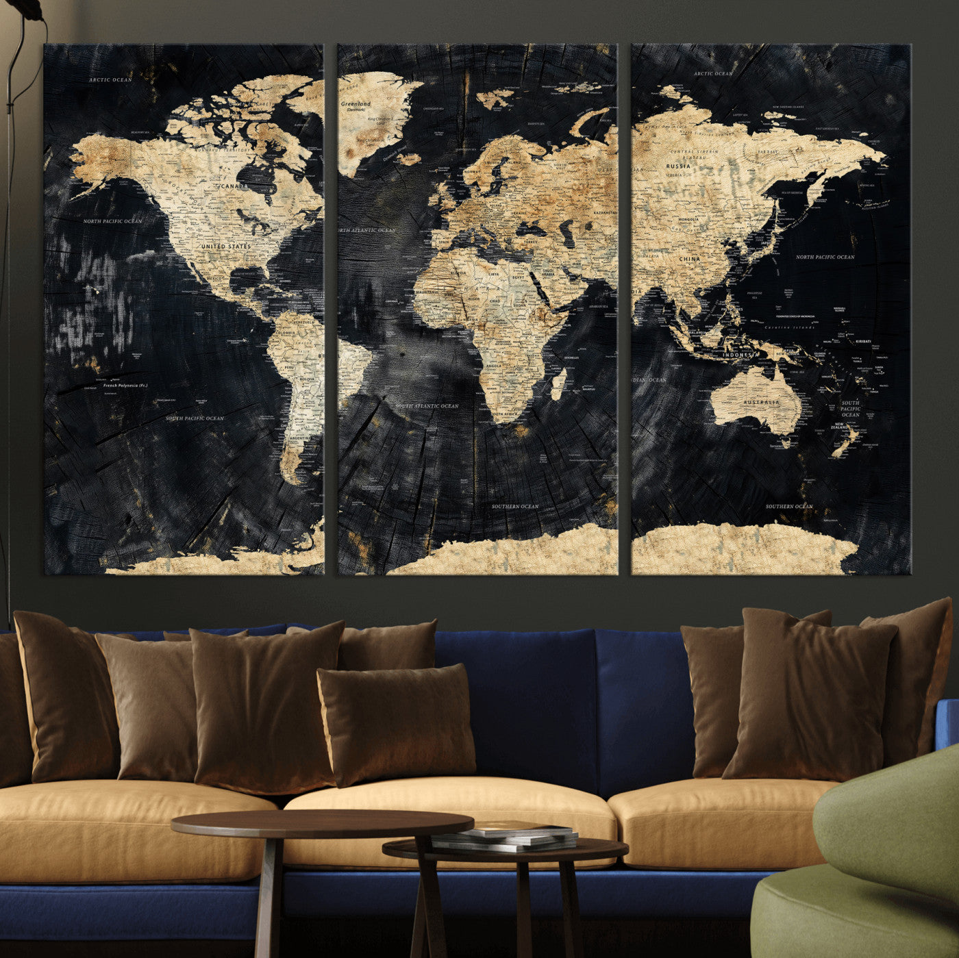 45535041-MGV-CV-36X24 - World Map Wall Art Canvas Print, Modern Decorative Framed Map Artwork Prints for Living Room, Office, Bedroom Wall Decor