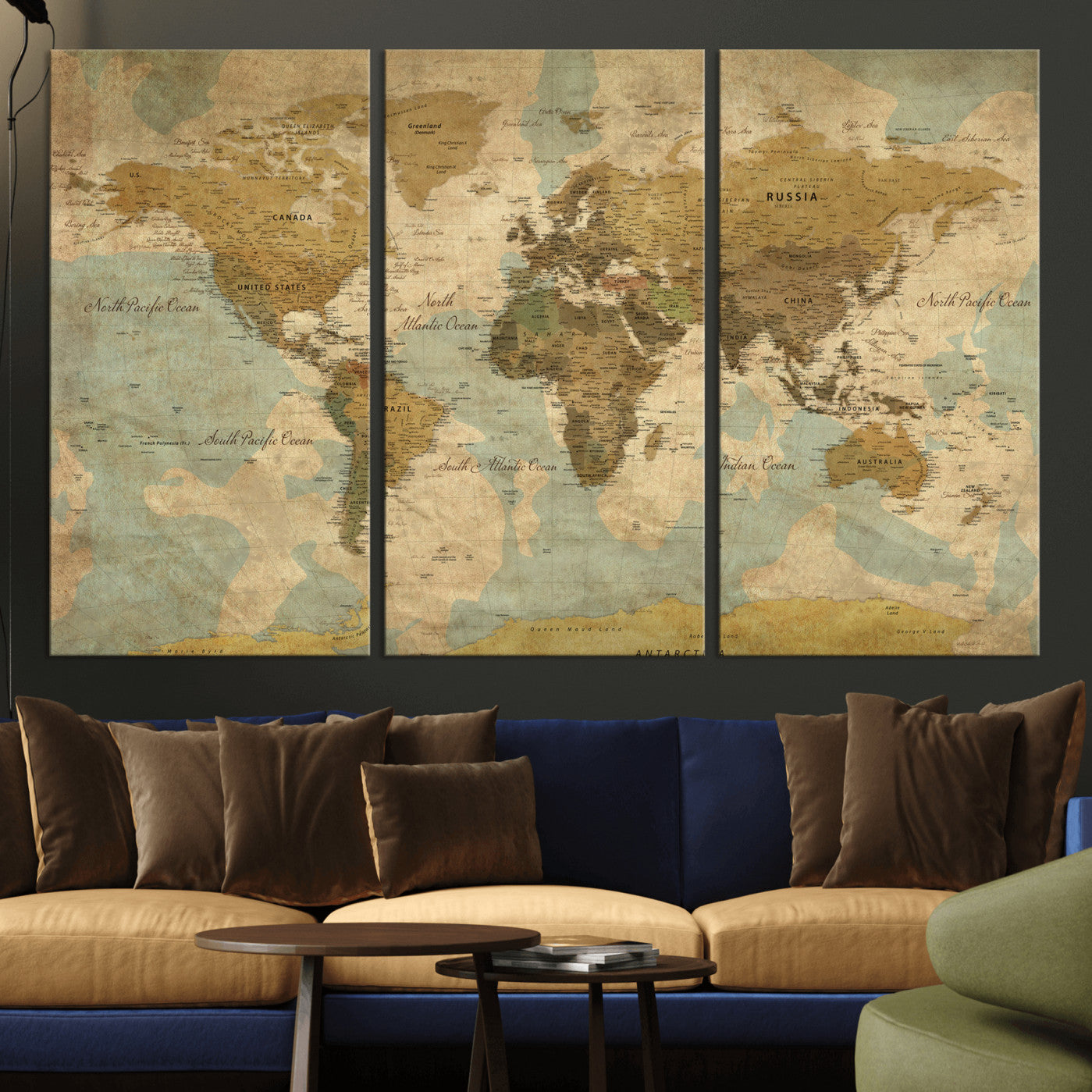 89356927-MGV-CV-36X24 - World Map Wall Art Canvas Print, Modern Decorative Framed Map Artwork Prints for Living Room, Office, Bedroom Wall Decor