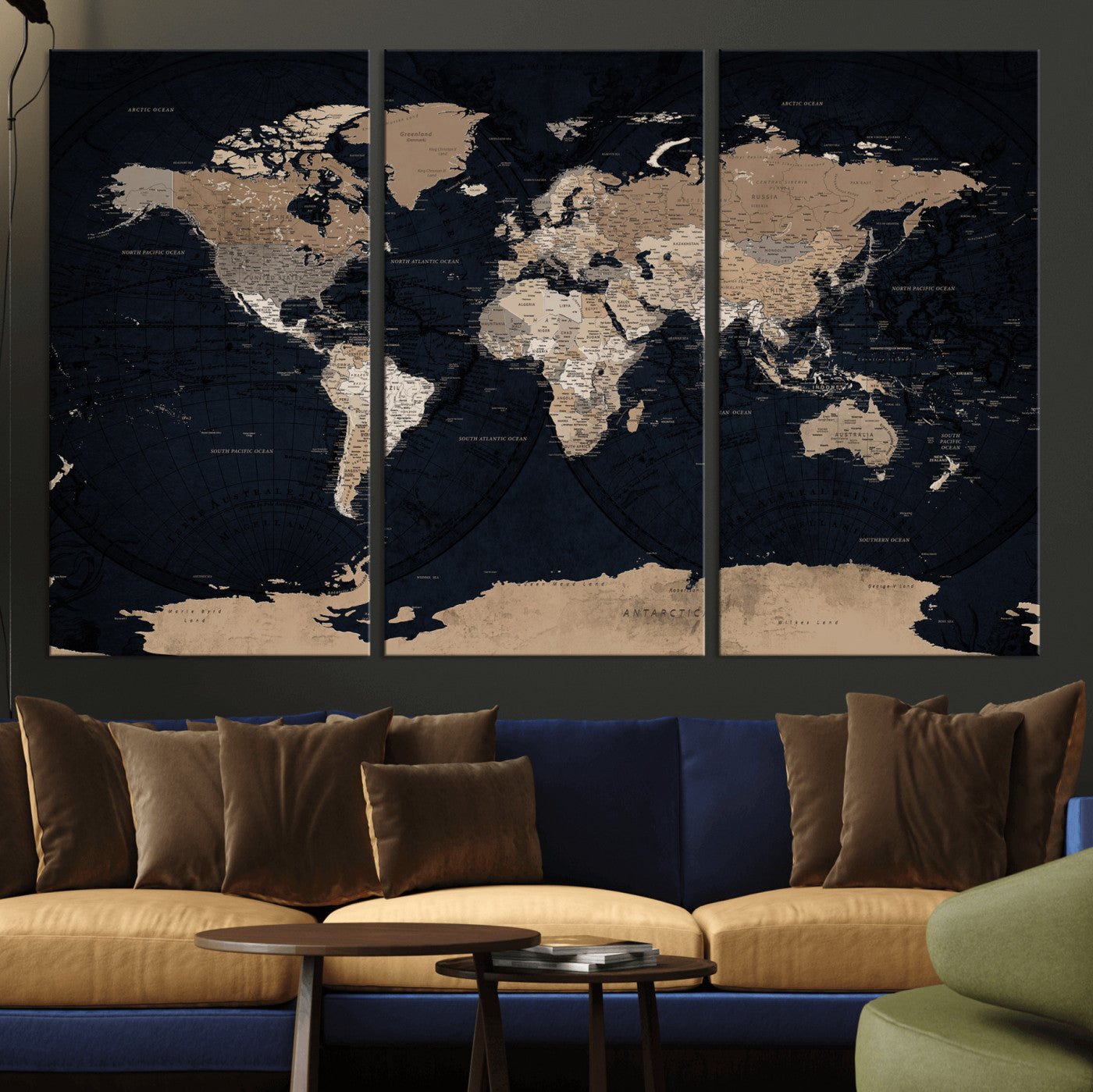 25812727-MGV-CV-36X24 - World Map Wall Art Canvas Print, Modern Decorative Framed Map Artwork Prints for Living Room, Office, Bedroom Wall Decor