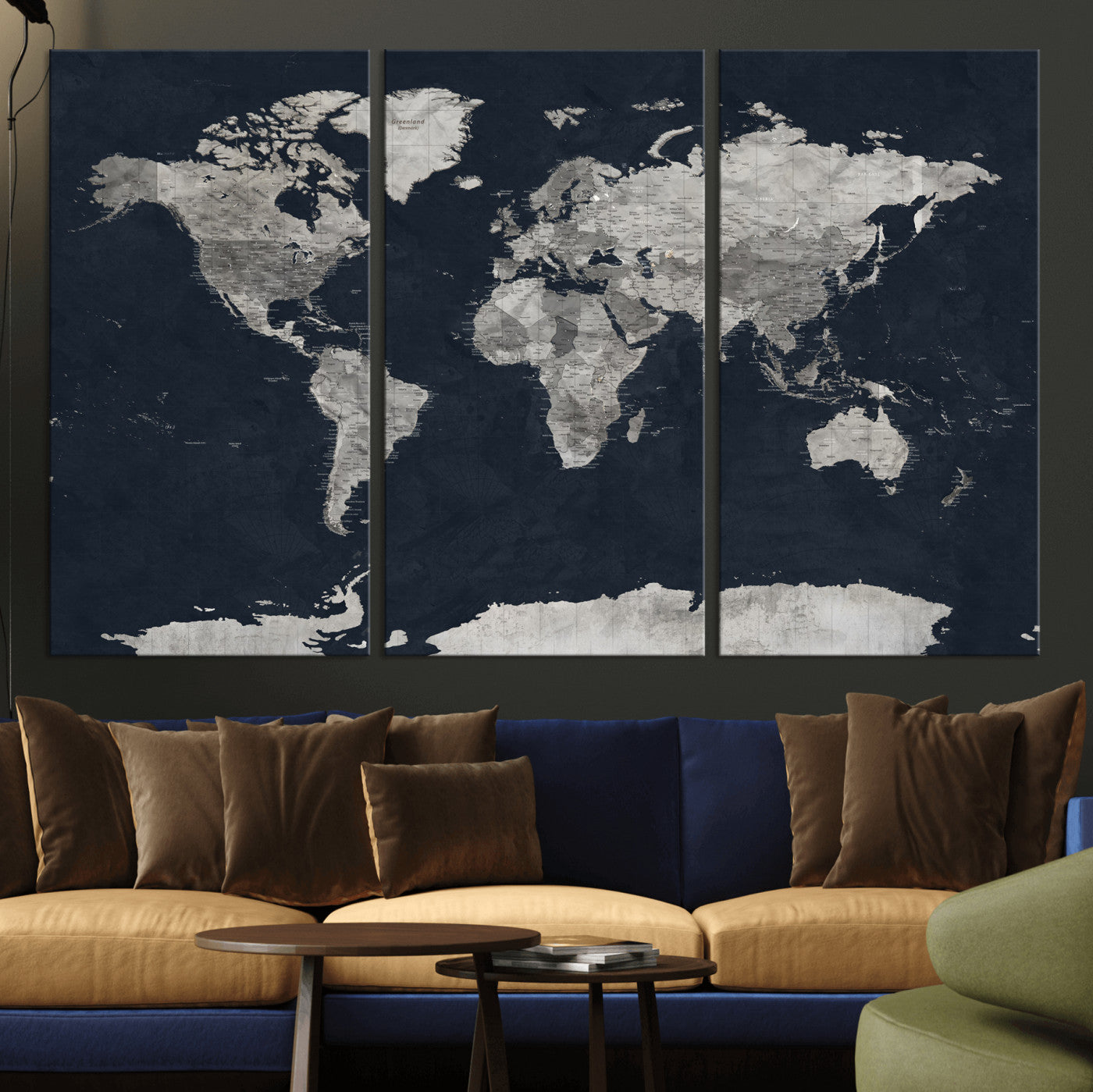 53886659-MGV-CV-36X24 - World Map Wall Art Canvas Print, Modern Decorative Framed Map Artwork Prints for Living Room, Office, Bedroom Wall Decor