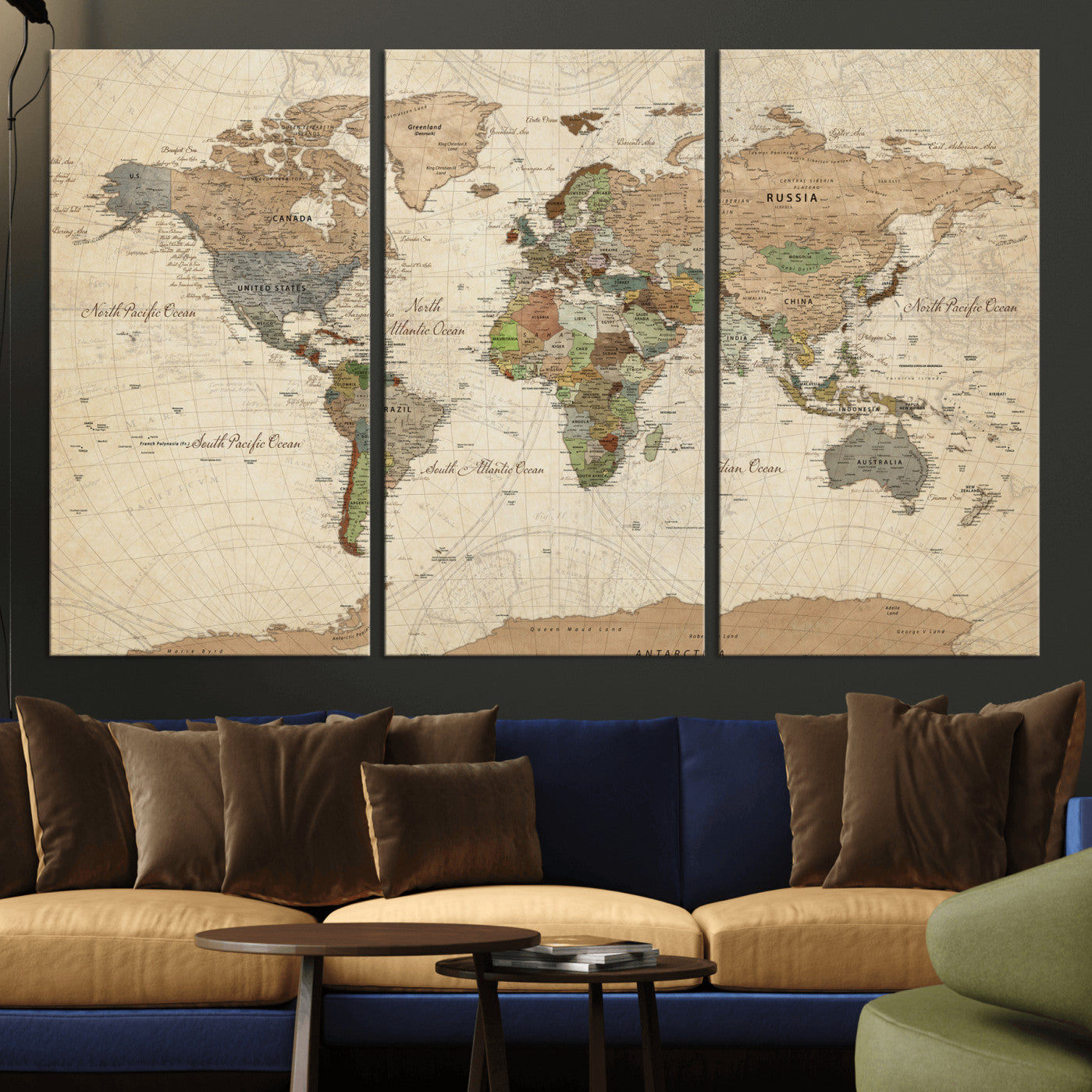 16856902-MGV-CV-36X24 - World Map Wall Art Canvas Print, Modern Decorative Framed Map Artwork Prints for Living Room, Office, Bedroom Wall Decor