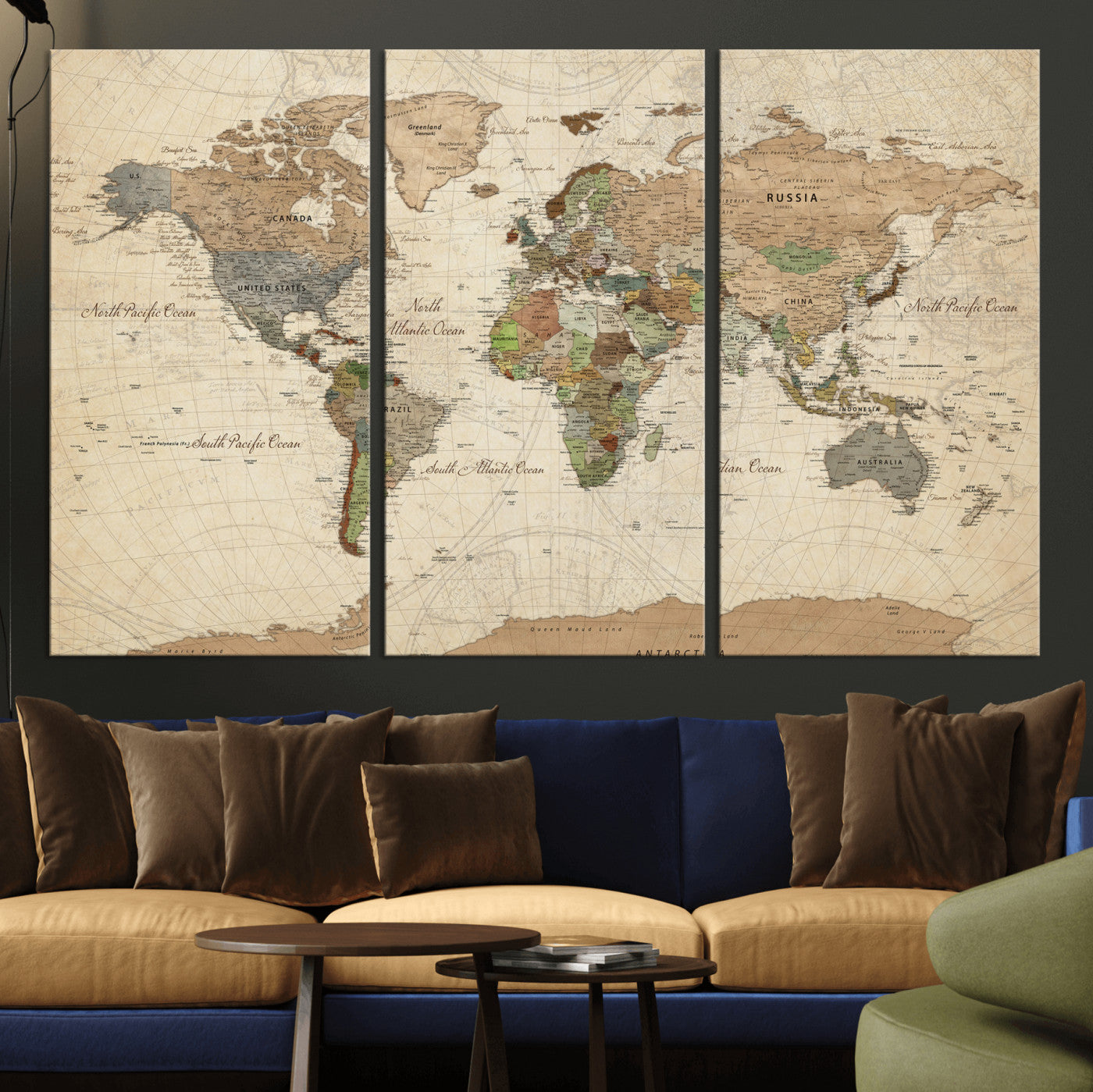 16856902-MGV-CV-36X24 - World Map Wall Art Canvas Print, Modern Decorative Framed Map Artwork Prints for Living Room, Office, Bedroom Wall Decor