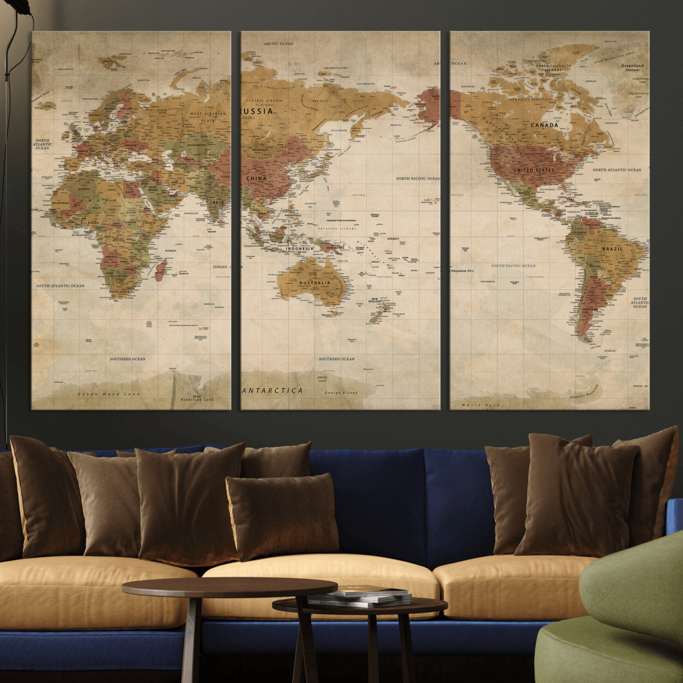 83478963-MGV-CV-36X24 - World Map Wall Art Canvas Print, Modern Decorative Framed Map Artwork Prints for Living Room, Office, Bedroom Wall Decor