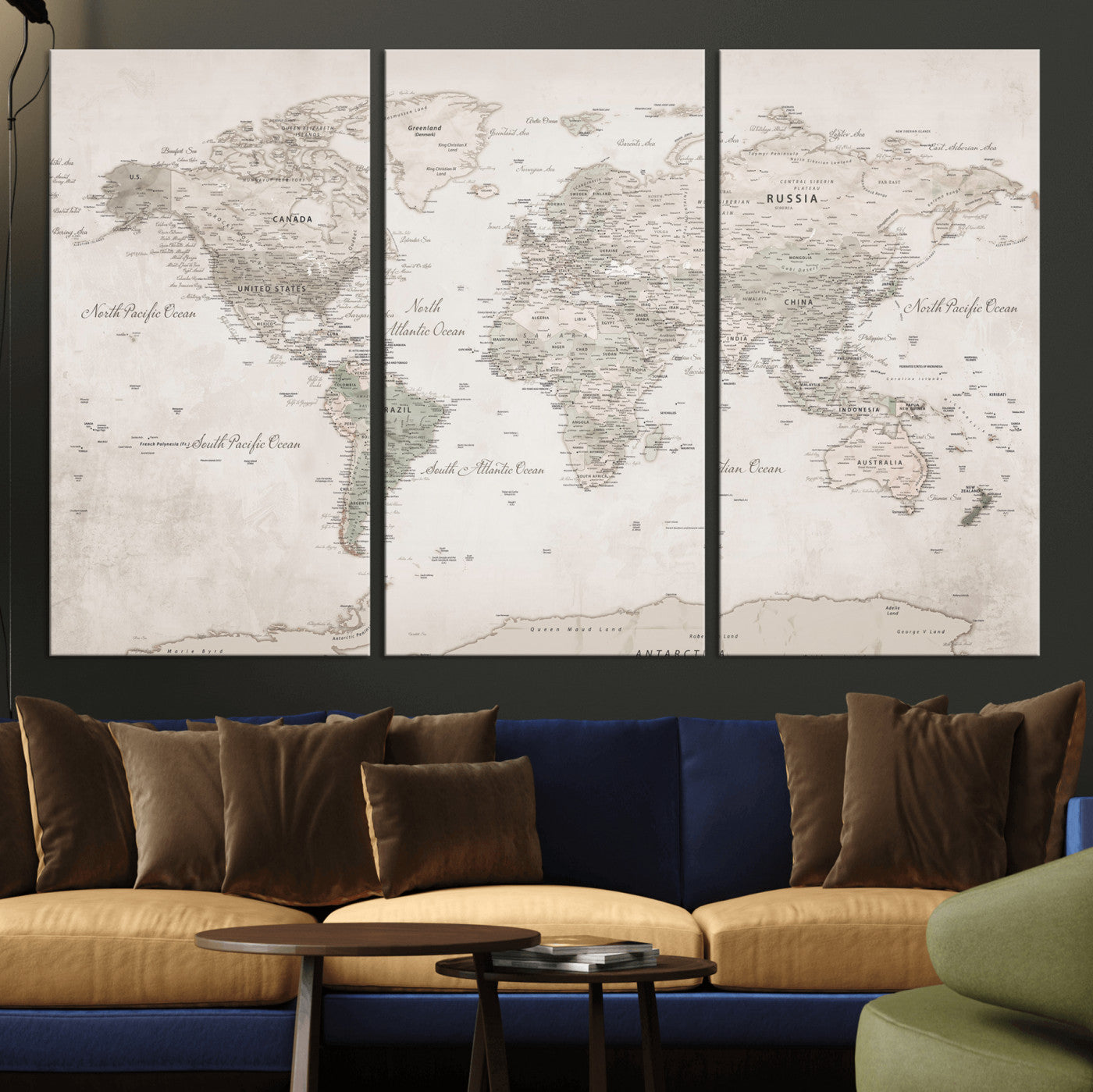 90355419-MGV-CV-36X24 - World Map Wall Art Canvas Print, Modern Decorative Framed Map Artwork Prints for Living Room, Office, Bedroom Wall Decor