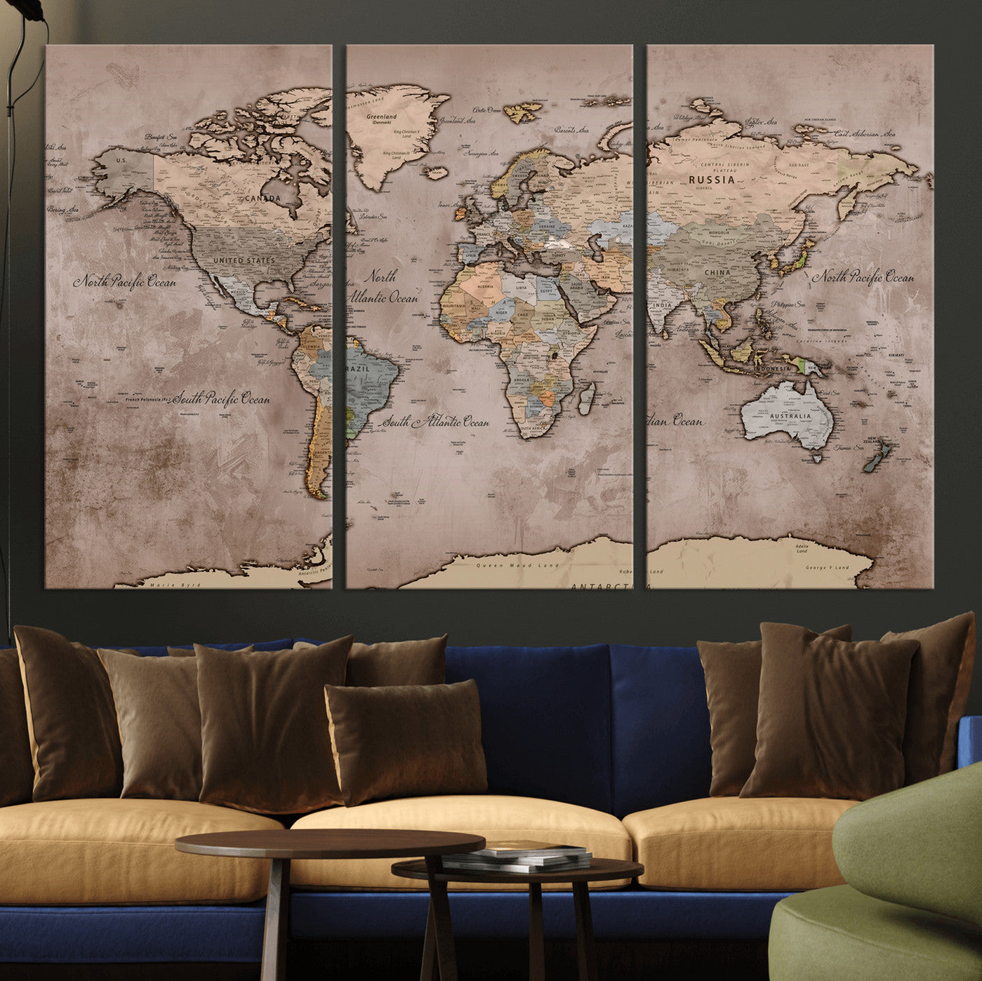 91471273-MGV-CV-36X24 - World Map Wall Art Canvas Print, Modern Decorative Framed Map Artwork Prints for Living Room, Office, Bedroom Wall Decor