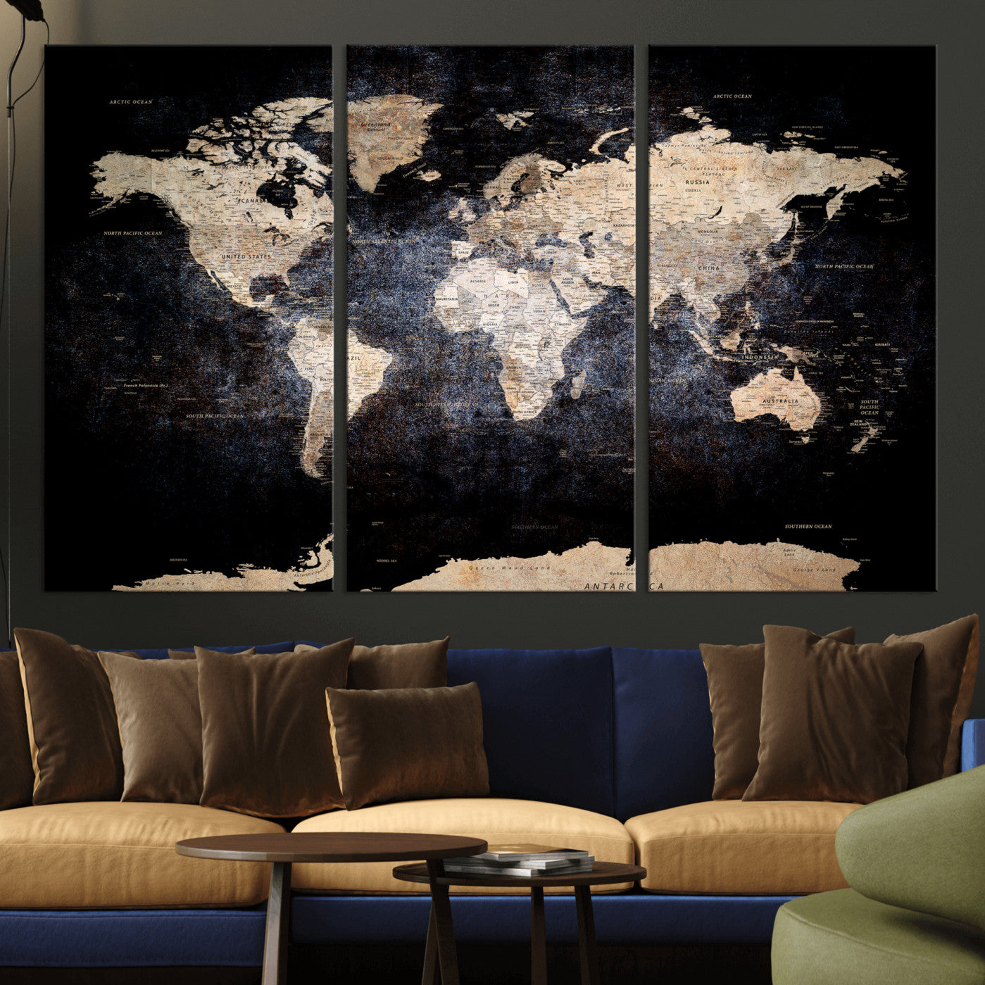 56713386-MGV-CV-36X24 - World Map Wall Art Canvas Print, Modern Decorative Framed Map Artwork Prints for Living Room, Office, Bedroom Wall Decor