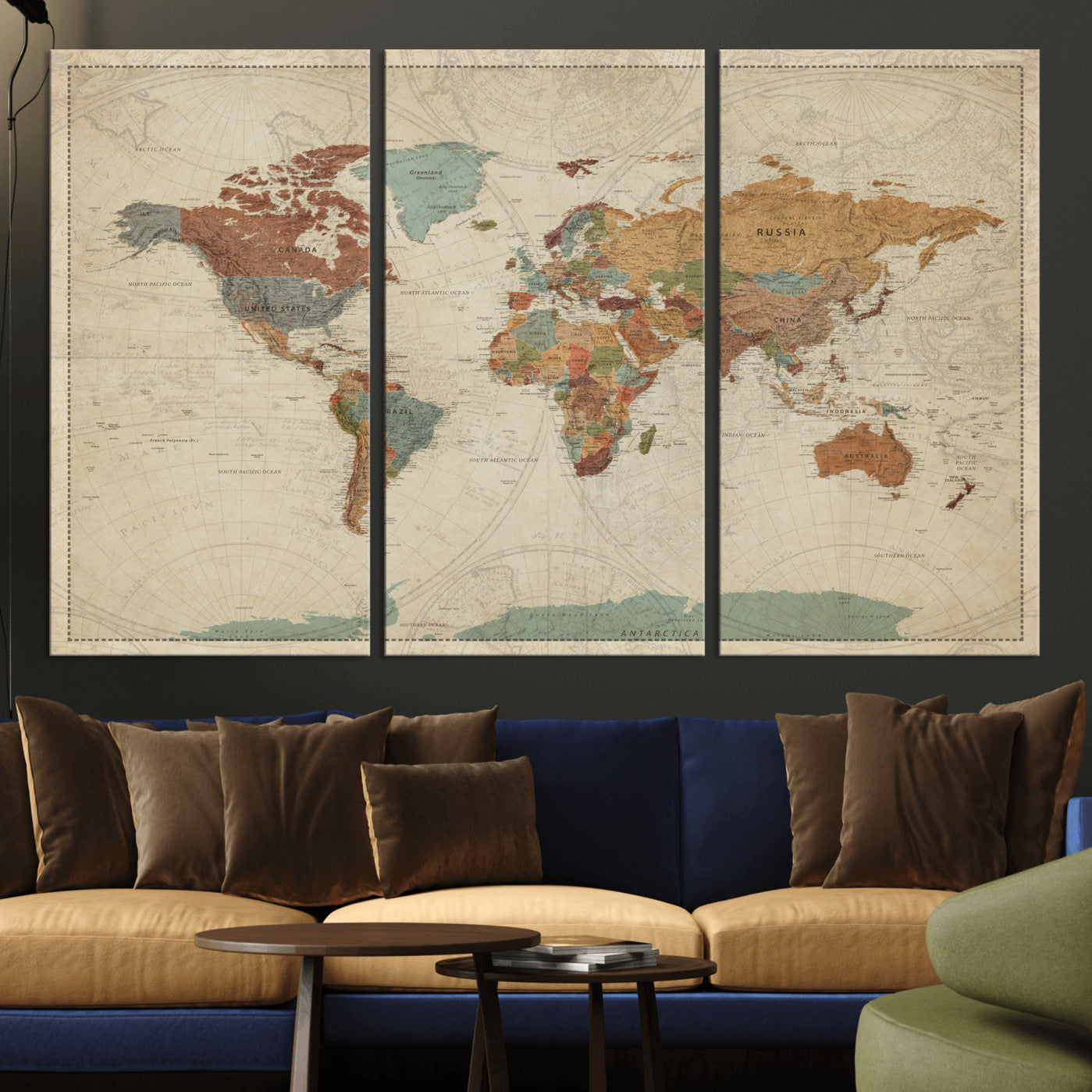 74172497-MGV-CV-36X24 - World Map Wall Art Canvas Print, Modern Decorative Framed Map Artwork Prints for Living Room, Office, Bedroom Wall Decor