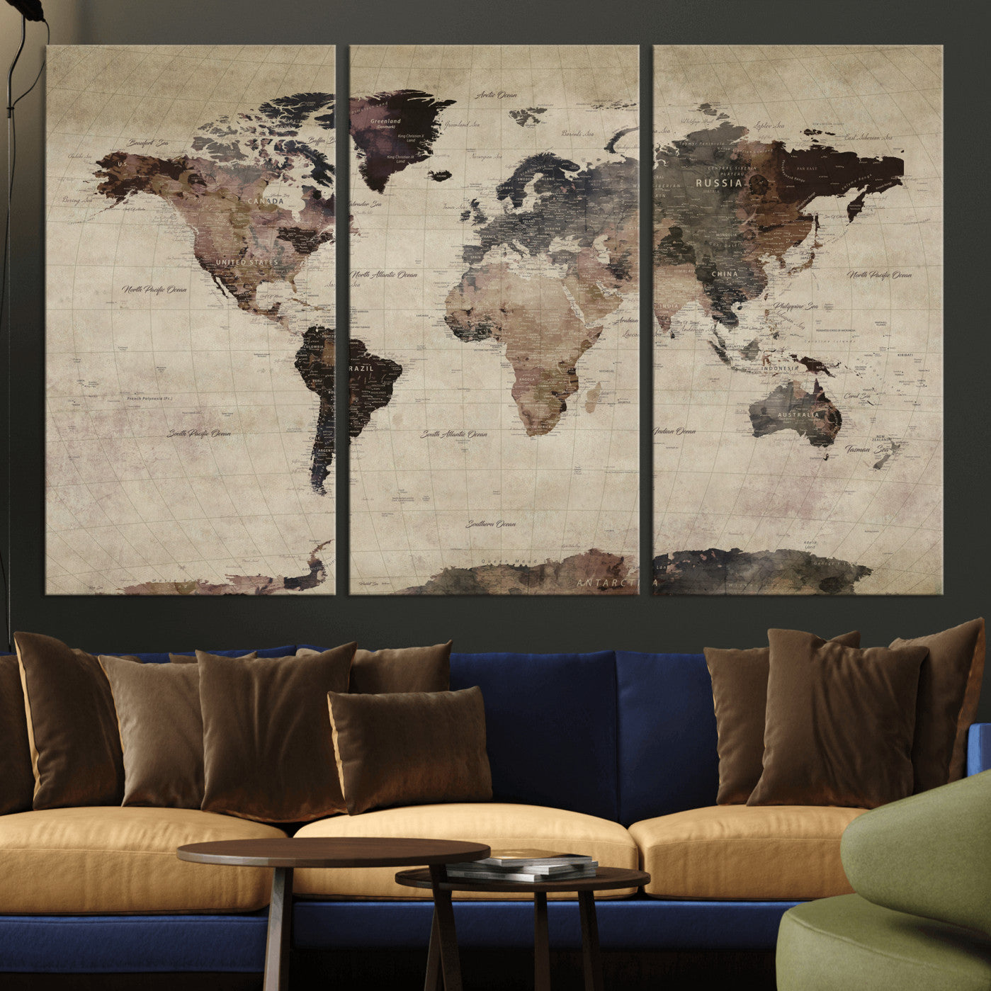 59159103-MGV-CV-36X24 - World Map Wall Art Canvas Print, Modern Decorative Framed Map Artwork Prints for Living Room, Office, Bedroom Wall Decor