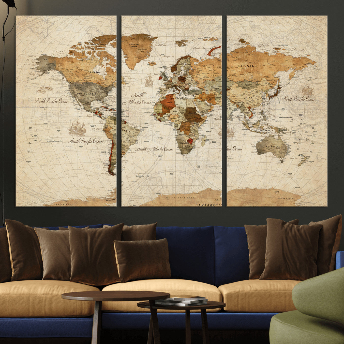 29684537-MGV-CV-36X24 - World Map Wall Art Canvas Print, Modern Decorative Framed Map Artwork Prints for Living Room, Office, Bedroom Wall Decor