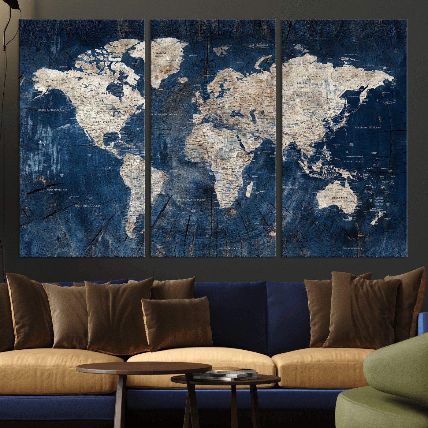 56126010-MGV-CV-36X24 - World Map Wall Art Canvas Print, Modern Decorative Framed Map Artwork Prints for Living Room, Office, Bedroom Wall Decor