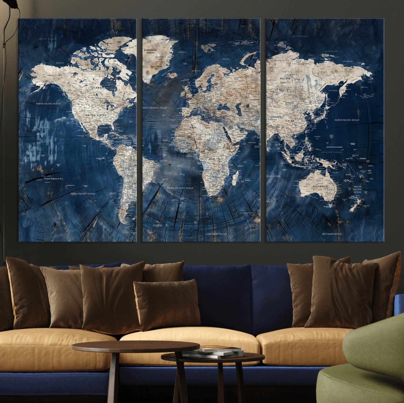 56126010-MGV-CV-36X24 - World Map Wall Art Canvas Print, Modern Decorative Framed Map Artwork Prints for Living Room, Office, Bedroom Wall Decor