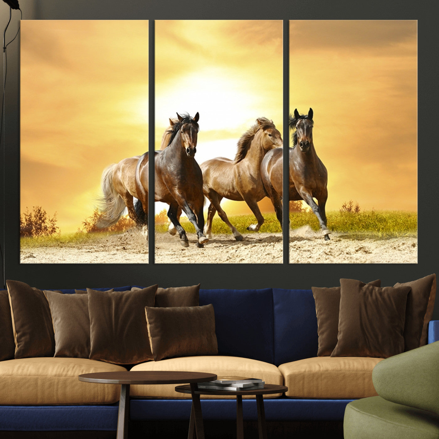 44763-MGV-CV-36X24-Wild Horses Wall Art Canvas Print – Framed Galloping Herd Animal Artwork for Home, Office, Living Room, Guest Room