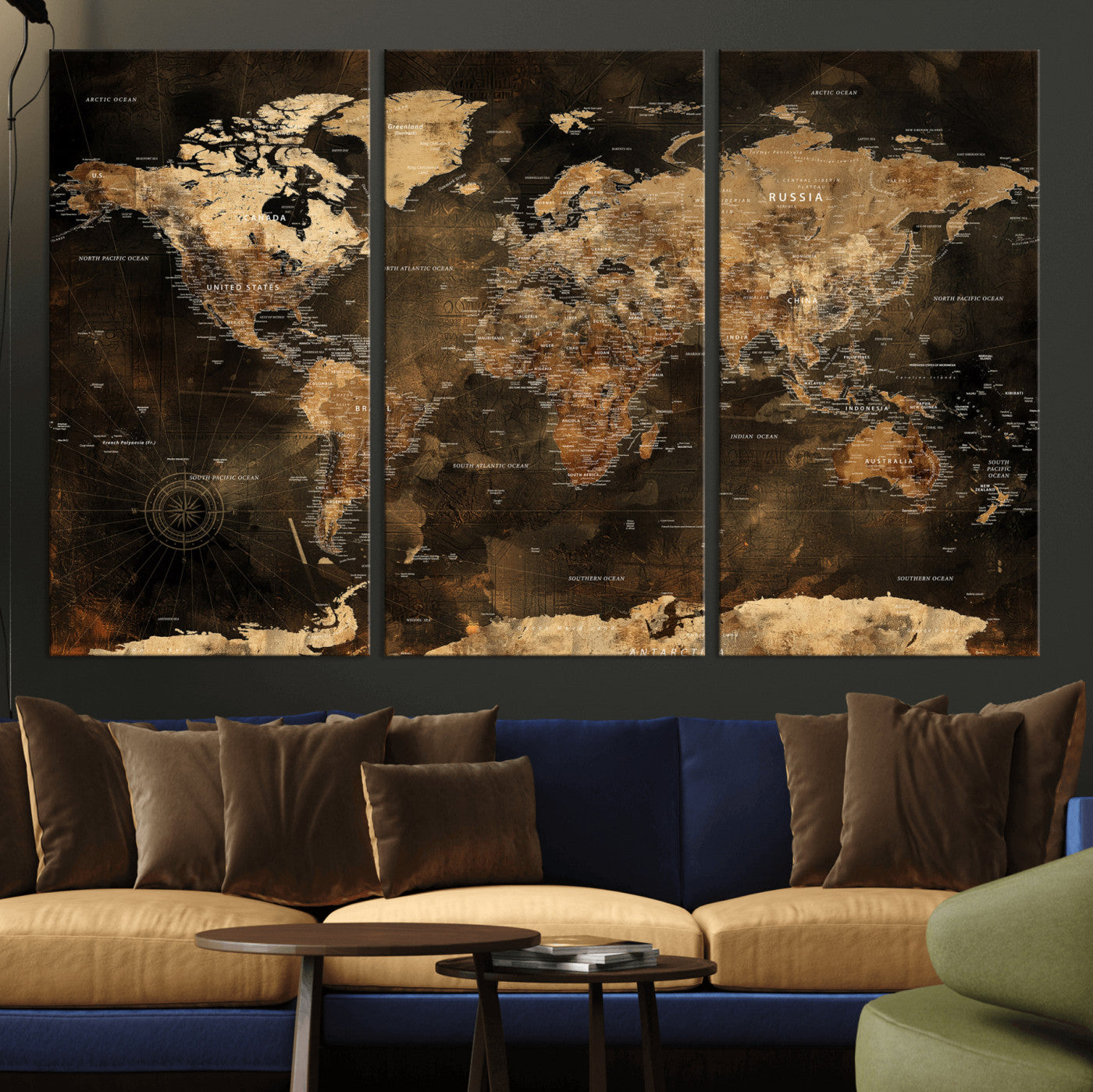 97742922-MGV-CV-36X24 - World Map Wall Art Canvas Print, Modern Decorative Framed Map Artwork Prints for Living Room, Office, Bedroom Wall Decor