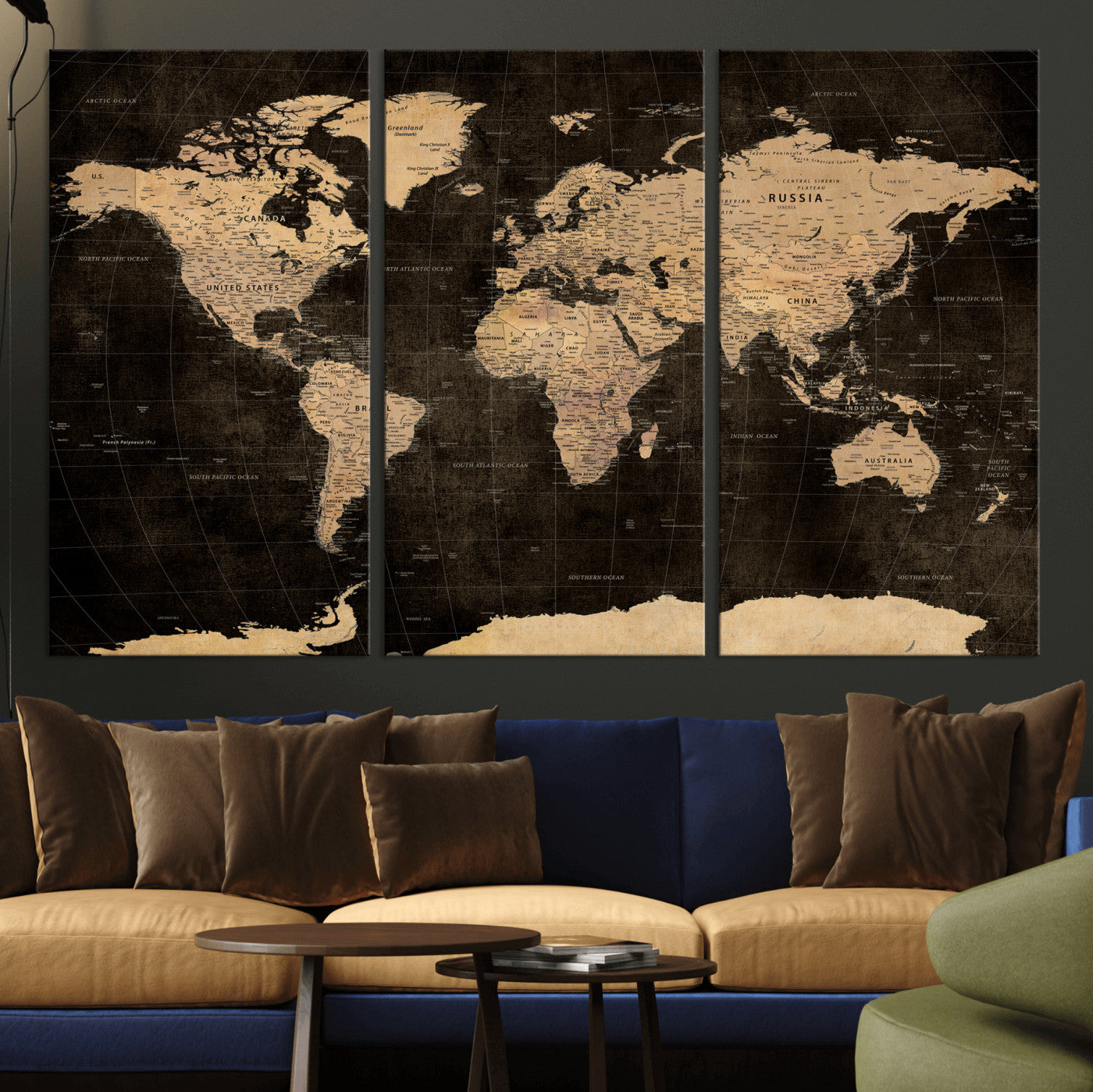 17790470-MGV-CV-36X24 - World Map Wall Art Canvas Print, Modern Decorative Framed Map Artwork Prints for Living Room, Office, Bedroom Wall Decor
