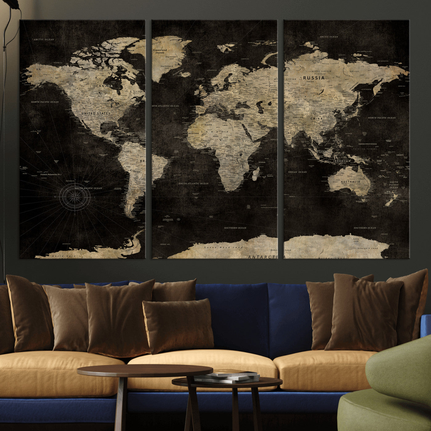 60653880-MGV-CV-36X24 - World Map Wall Art Canvas Print, Modern Decorative Framed Map Artwork Prints for Living Room, Office, Bedroom Wall Decor