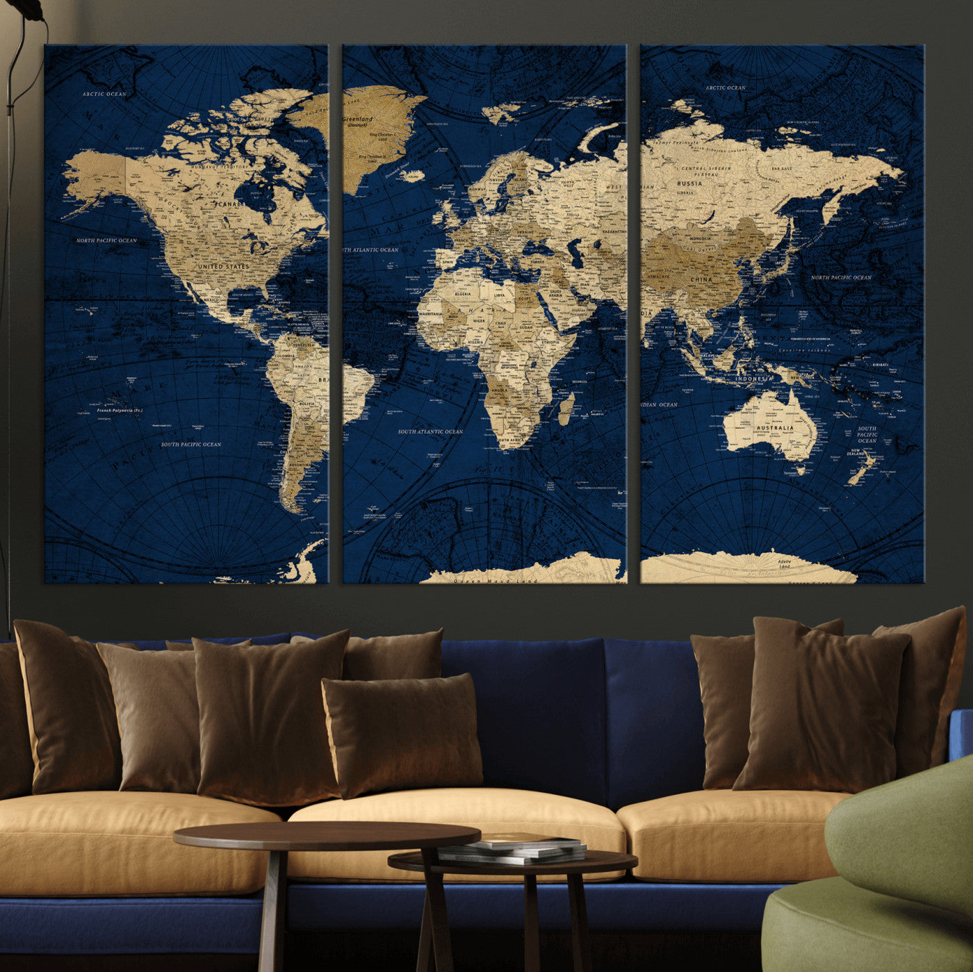 54770746-MGV-CV-36X24 - World Map Wall Art Canvas Print, Modern Decorative Framed Map Artwork Prints for Living Room, Office, Bedroom Wall Decor