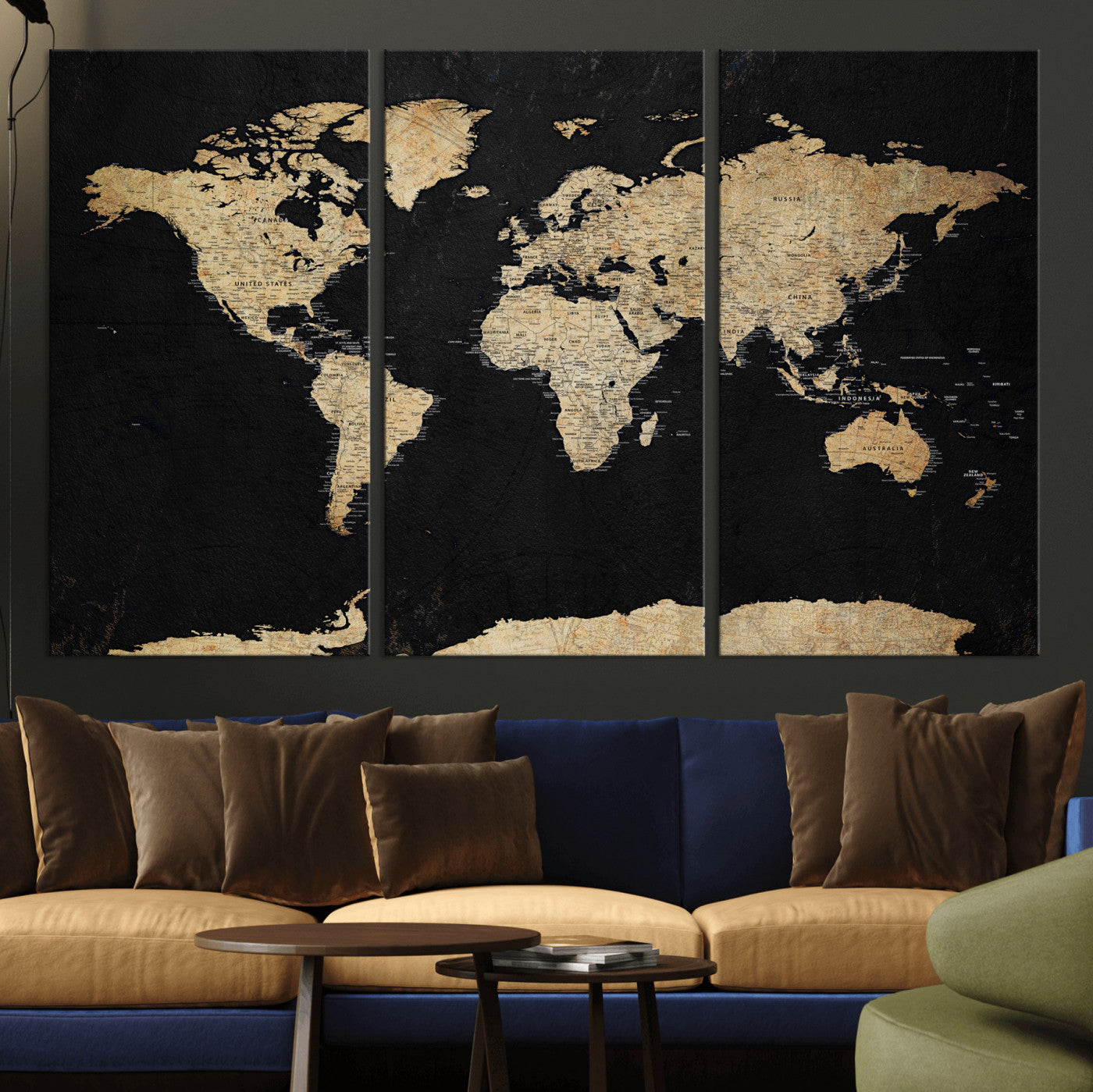 71518849-MGV-CV-36X24 - World Map Wall Art Canvas Print, Modern Decorative Framed Map Artwork Prints for Living Room, Office, Bedroom Wall Decor