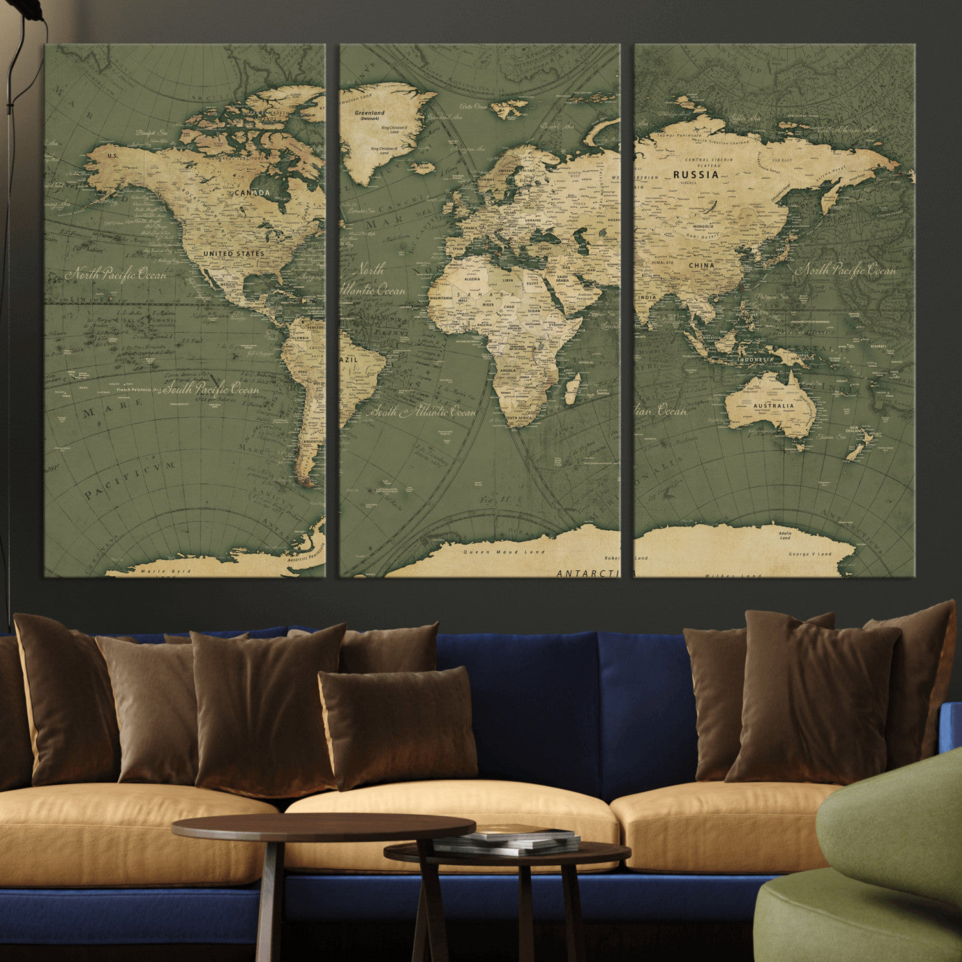75846040-MGV-CV-36X24 - World Map Wall Art Canvas Print, Modern Decorative Framed Map Artwork Prints for Living Room, Office, Bedroom Wall Decor
