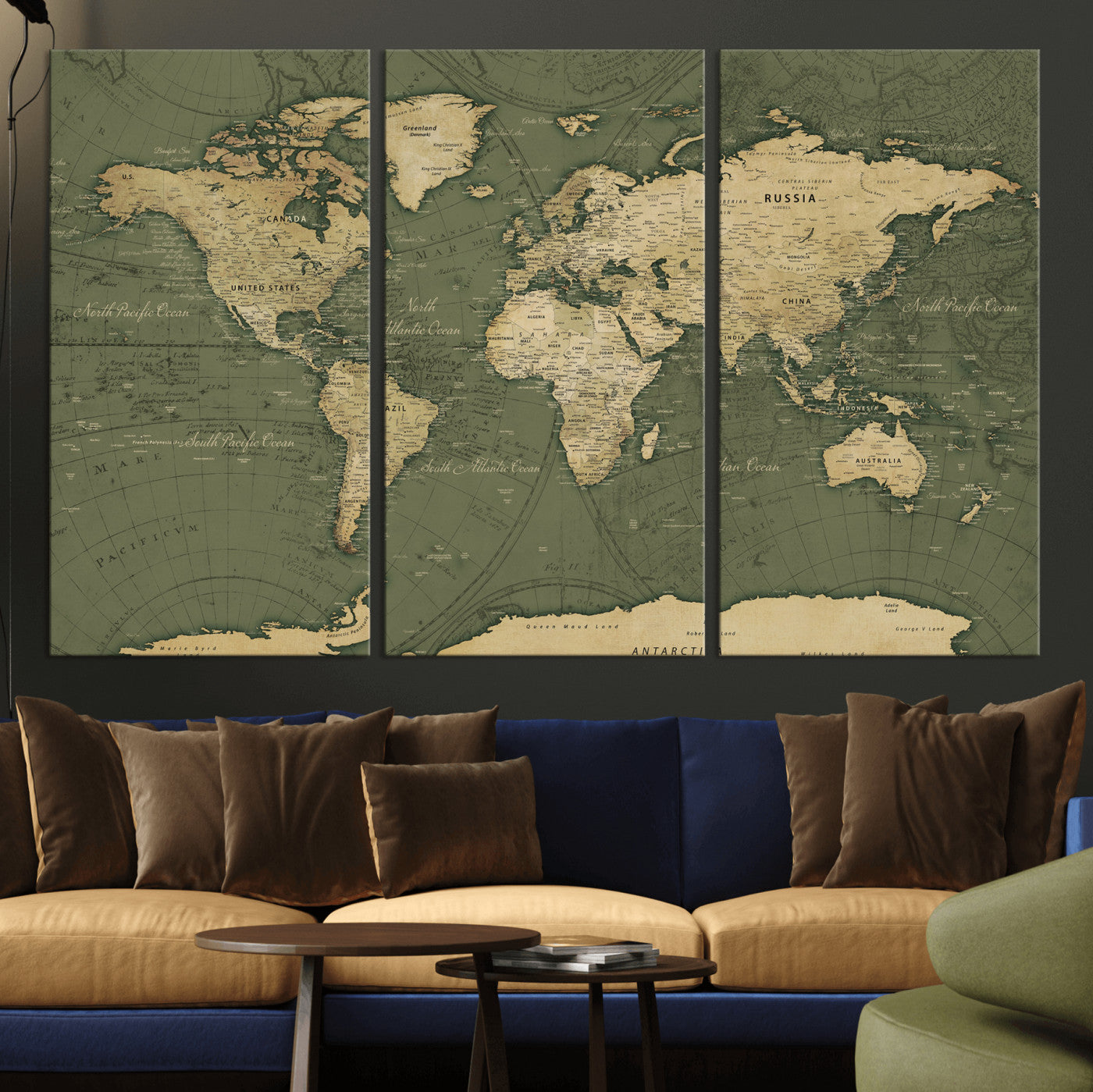 75846040-MGV-CV-36X24 - World Map Wall Art Canvas Print, Modern Decorative Framed Map Artwork Prints for Living Room, Office, Bedroom Wall Decor