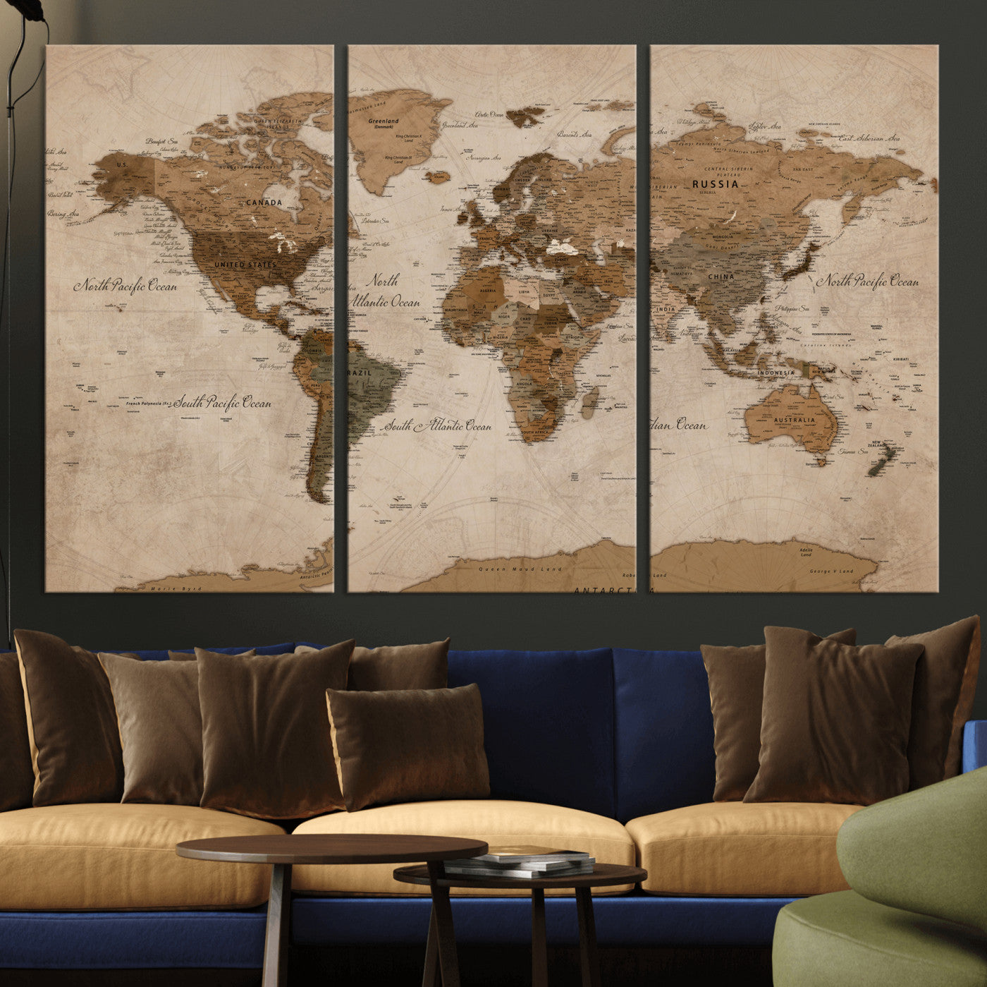 40064188-MGV-CV-36X24 - World Map Wall Art Canvas Print, Modern Decorative Framed Map Artwork Prints for Living Room, Office, Bedroom Wall Decor
