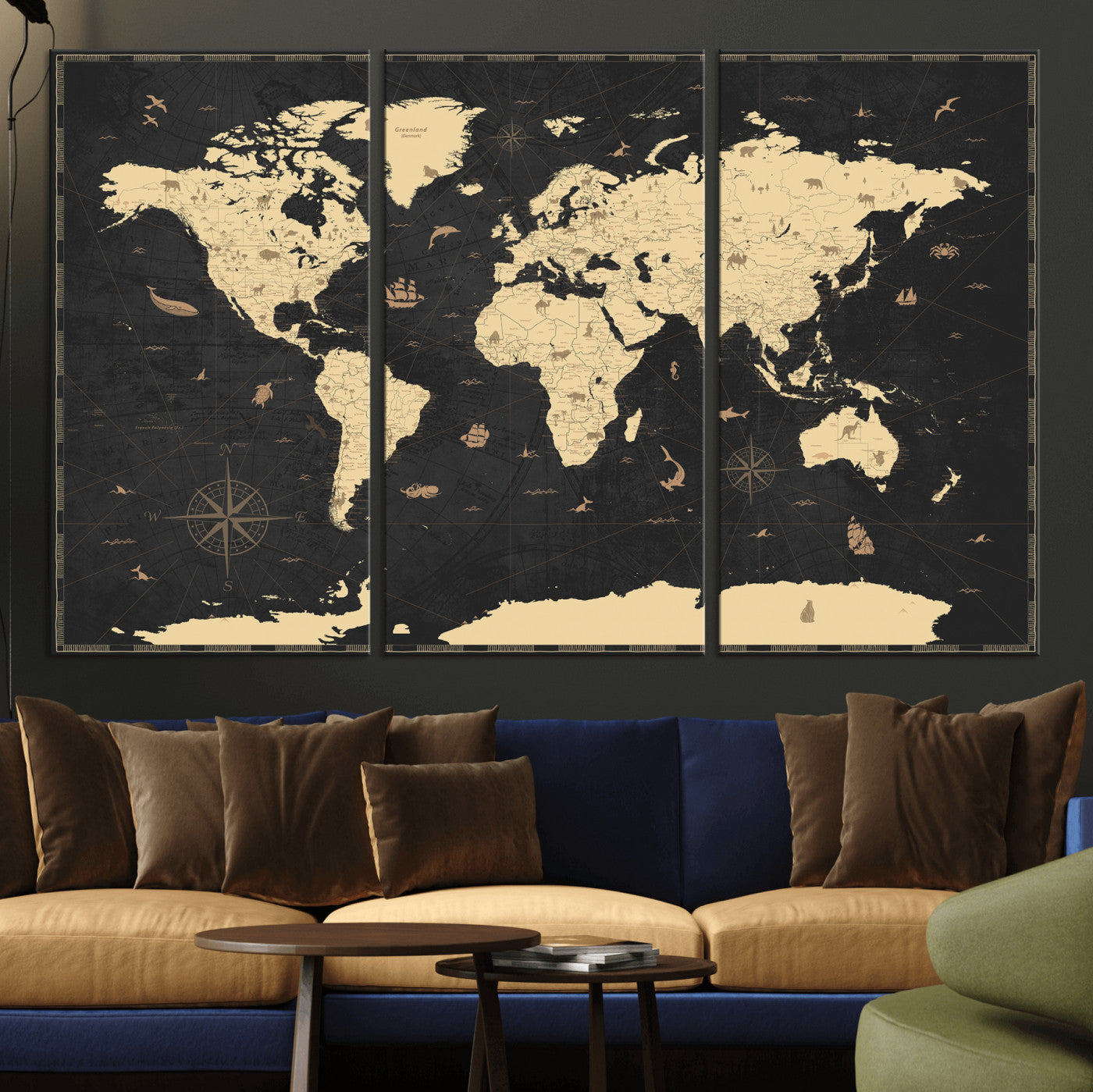 75220264-MGV-CV-36X24 - World Map Wall Art Canvas Print, Modern Decorative Framed Map Artwork Prints for Living Room, Office, Bedroom Wall Decor