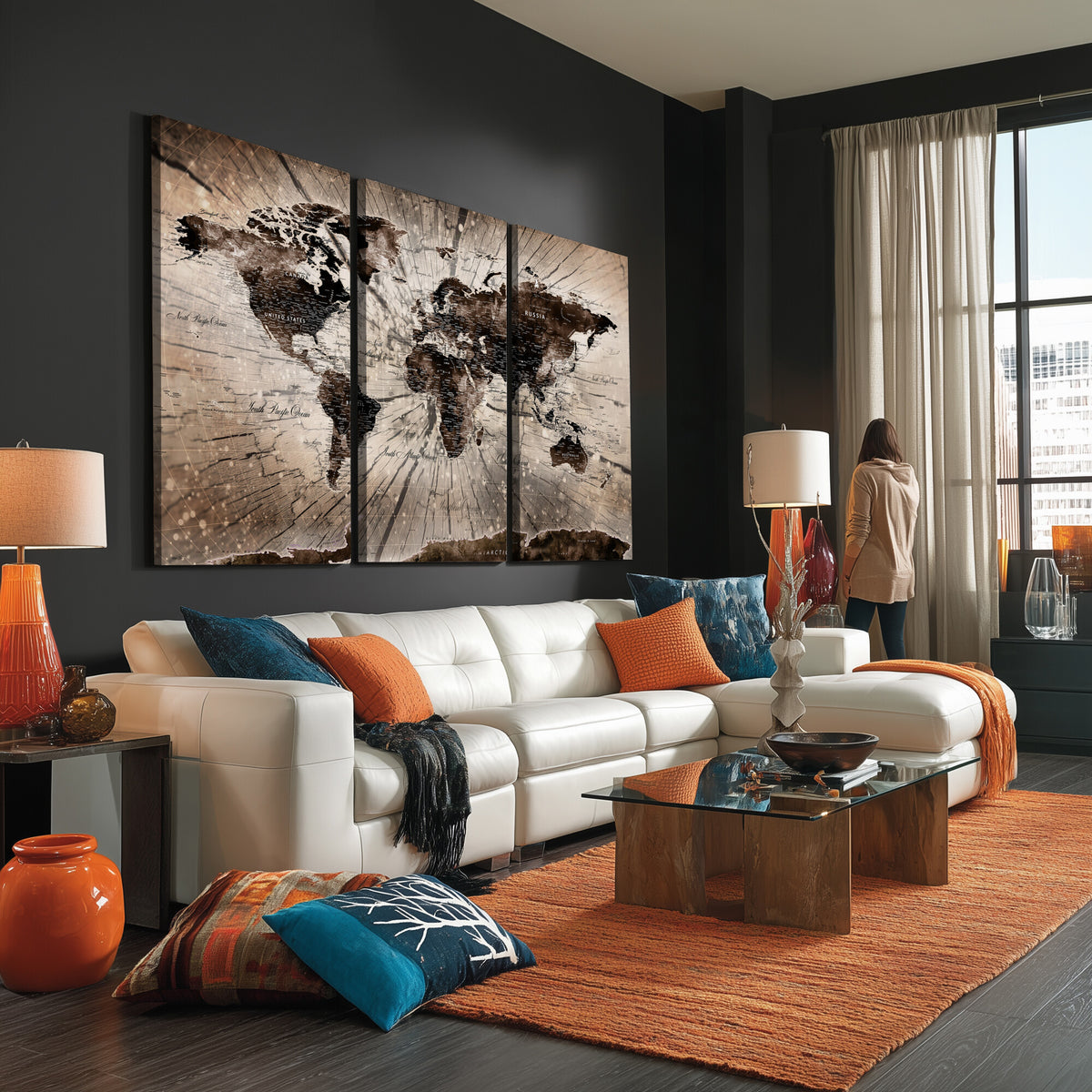 94623295-MGV-CV-36X24 - World Map Wall Art Canvas Print, Modern Decorative Framed Map Artwork Prints for Living Room, Office, Bedroom Wall Decor