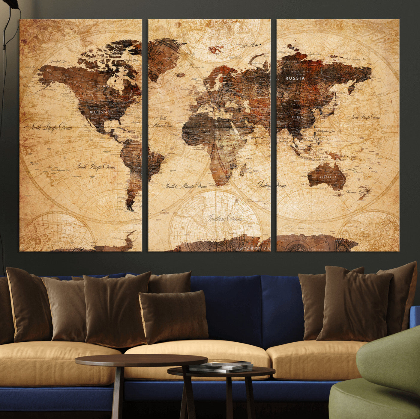 40760475-MGV-CV-36X24 - World Map Wall Art Canvas Print, Modern Decorative Framed Map Artwork Prints for Living Room, Office, Bedroom Wall Decor