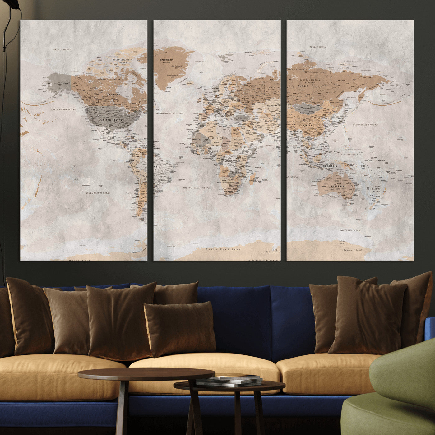 34051638-MGV-CV-36X24 - World Map Wall Art Canvas Print, Modern Decorative Framed Map Artwork Prints for Living Room, Office, Bedroom Wall Decor